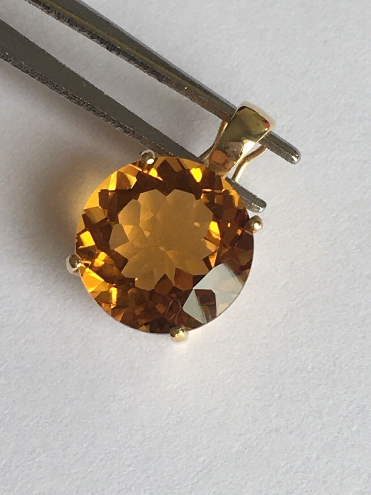 New 14k Solid yellow Gold Y/G Yellow Citrine Pendant, 12mm*12mm, Round, P-063504