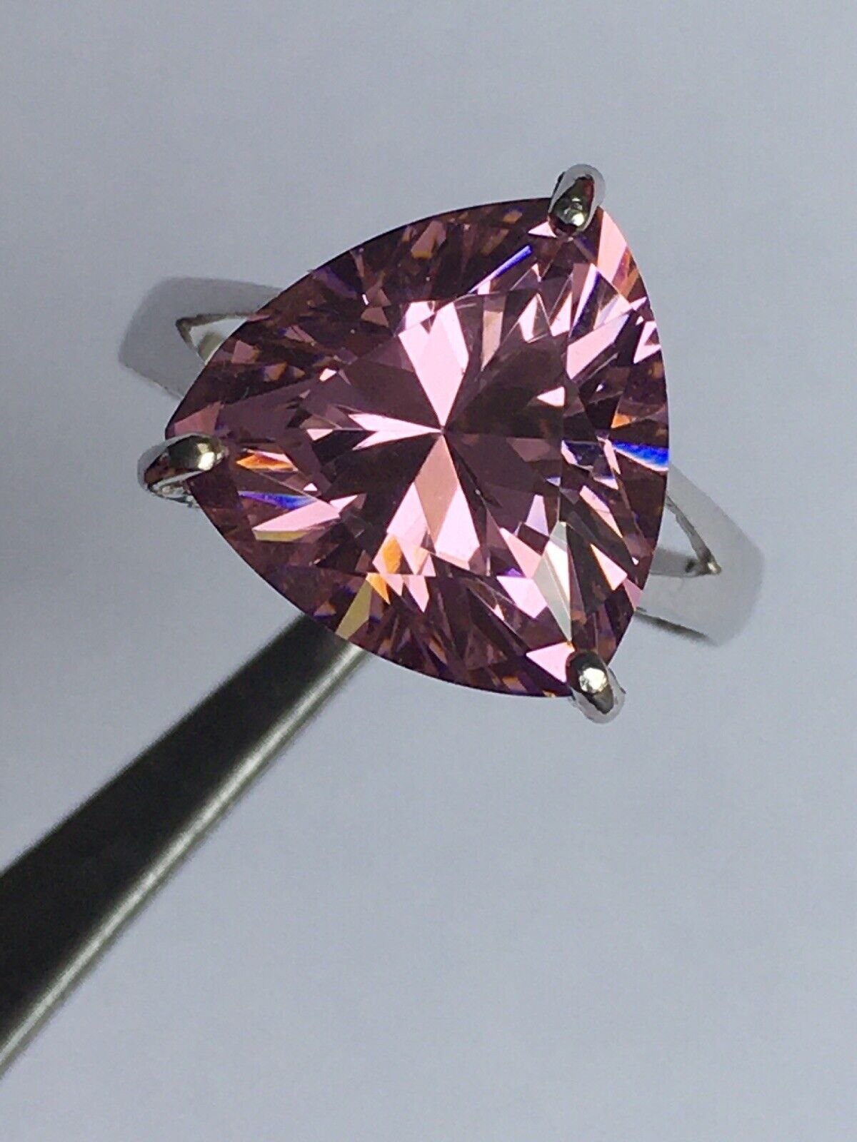 New 14k Solid White Gold W/G Pink Topaz Ring, 12*12*12mm, TriangleCut, SZ-7, NWT