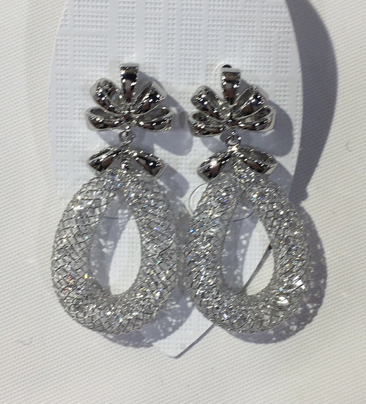 New White Gold Color Mesh Net Crystal Earrings Light Weight Handmade