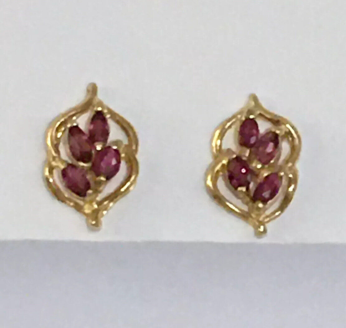 P-8810 14k Solid Yellow Gold Genuine Ruby Earrings Unique Flower Studs Gemstone