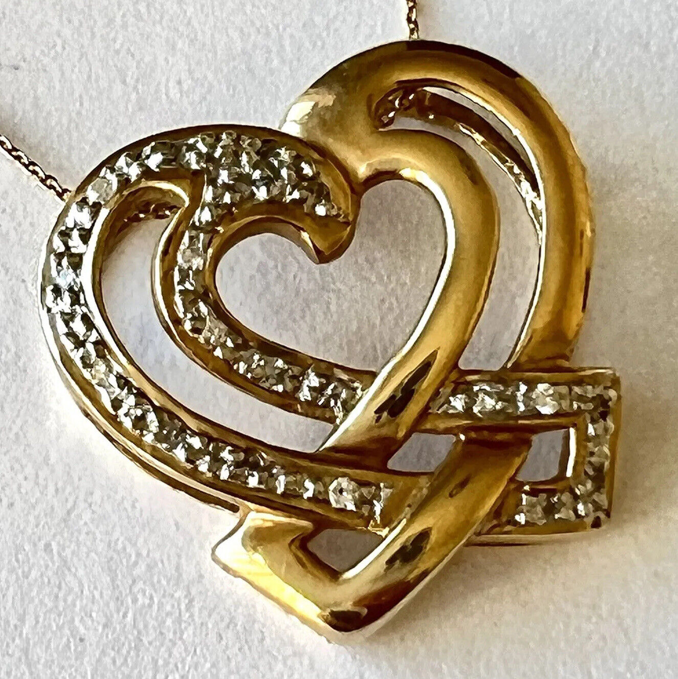 P-22300 14k Solid Yellow Gold Diamond Pendant Heart Shape White Gold Two Tone