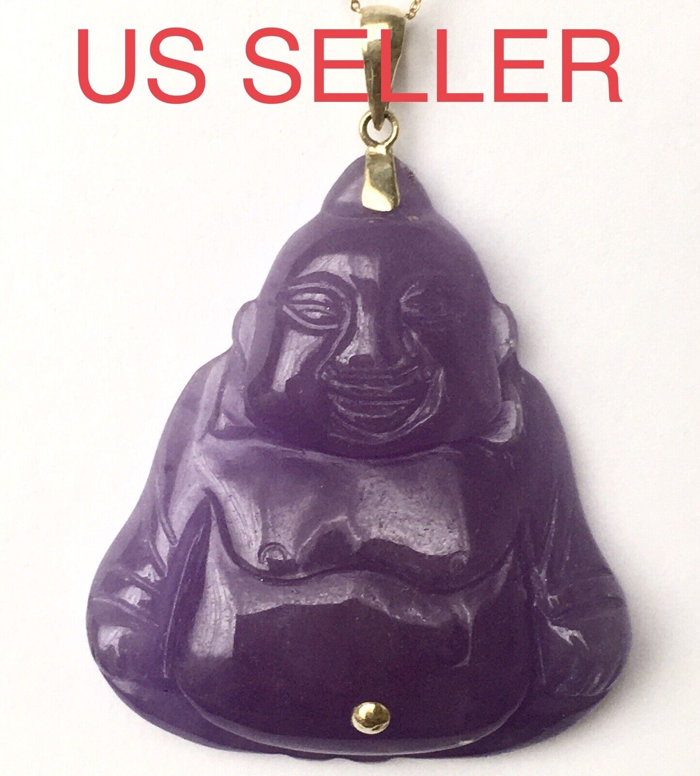 Big New 14k Solid Yellow Gold Natural Quality Lavender Jade Pendant Lucky Buddha