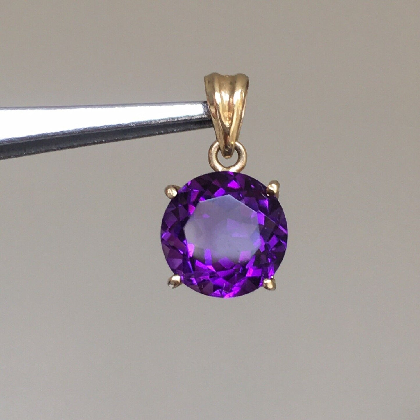 P-0601, New 14k Solid Yellow Gold Y/G Round Amethyst Pendant, 8*8mm