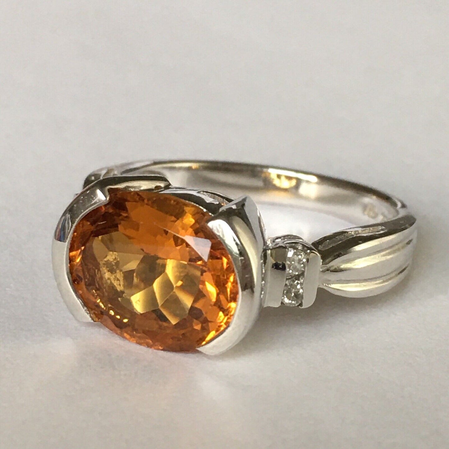 New 14k Solid White Gold W/G Citrine Ring Oval Cut, 9*12mm, SZ-7, NWT