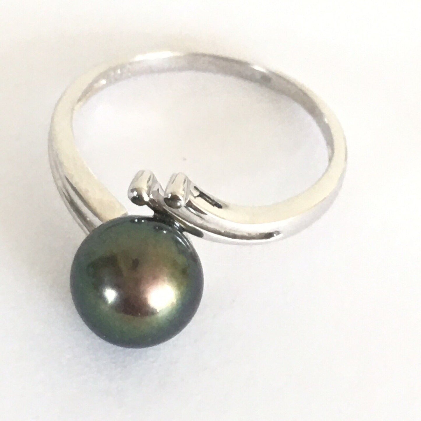 Q10015, New 14k Solid White Gold W/G Ring Natural Japanese Culture Pearl , SZ-7