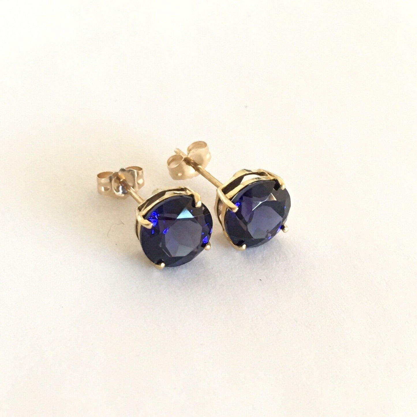 P2160 New 14k Solid yellow Gold Iolite Topaz Earrings Studs Round Gemstone 8*8mm