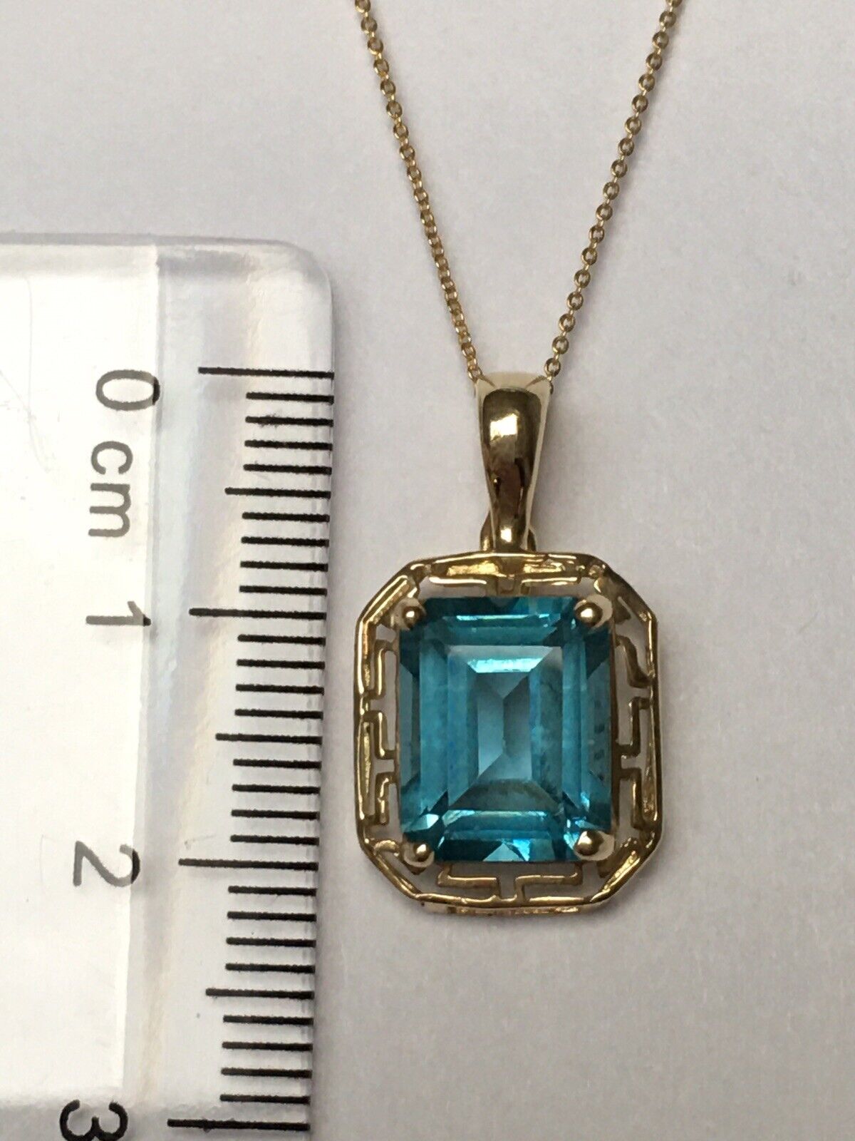 New 14k Solid yellow Gold Y/G Blue Topaz Pendant, 12*14mm, Emerald, P-067012.