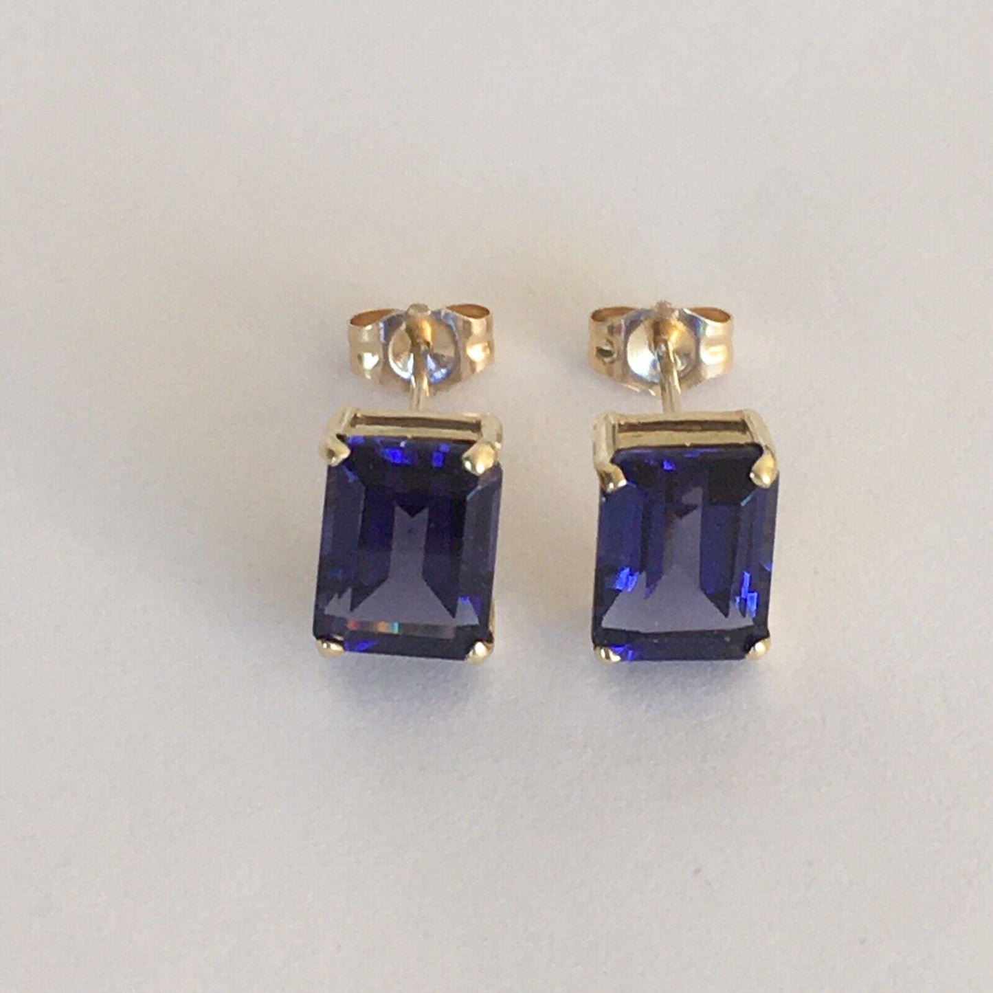 P2160 New 14k Solid yellow Gold Iolite Topaz Studs Earrings Gemstone 6*8mm