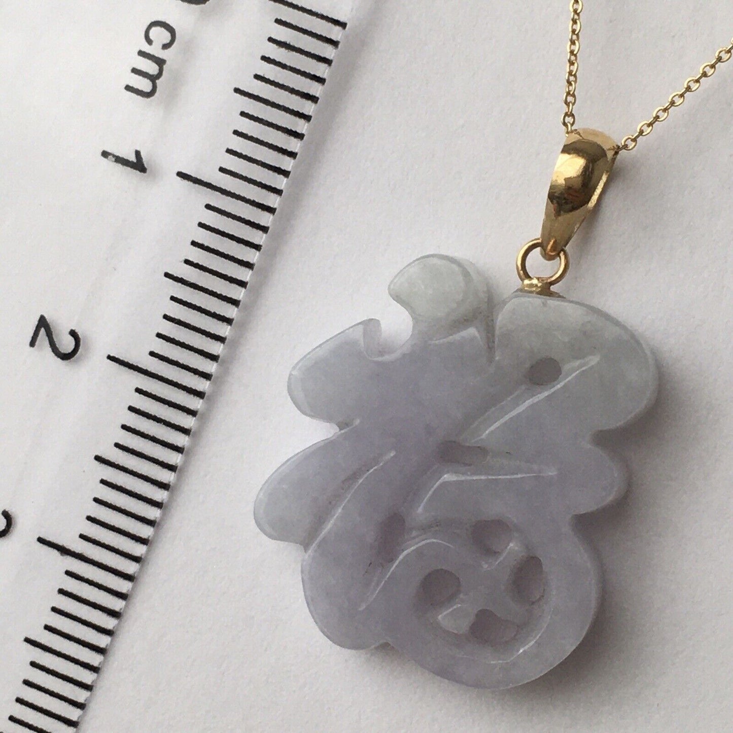 Q210420-6 New 14k Solid Yellow Gold Lavender Jade Pendant Good Luck “Happiness”