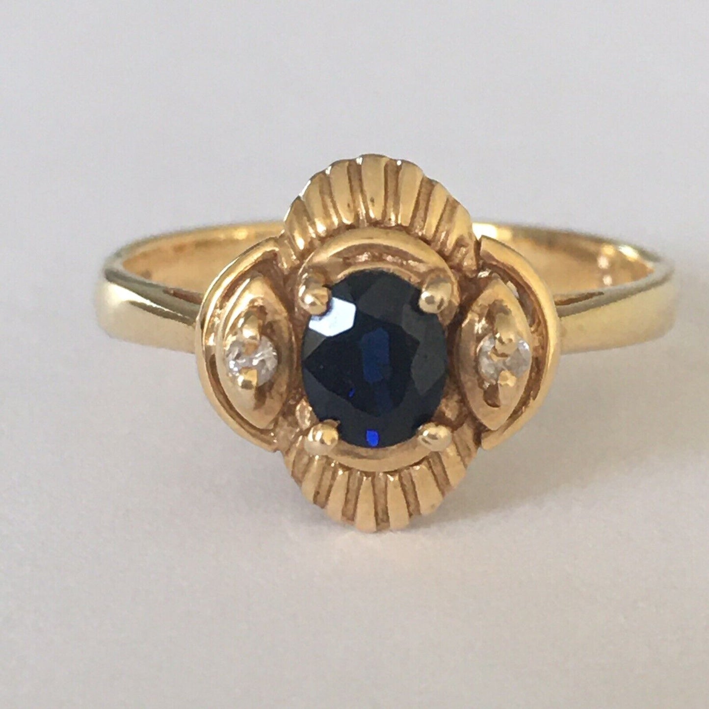 Q7820, New 14k Solid Yellow Gold Y/G Genuine Sapphire & Diamond Ring, SZ-7