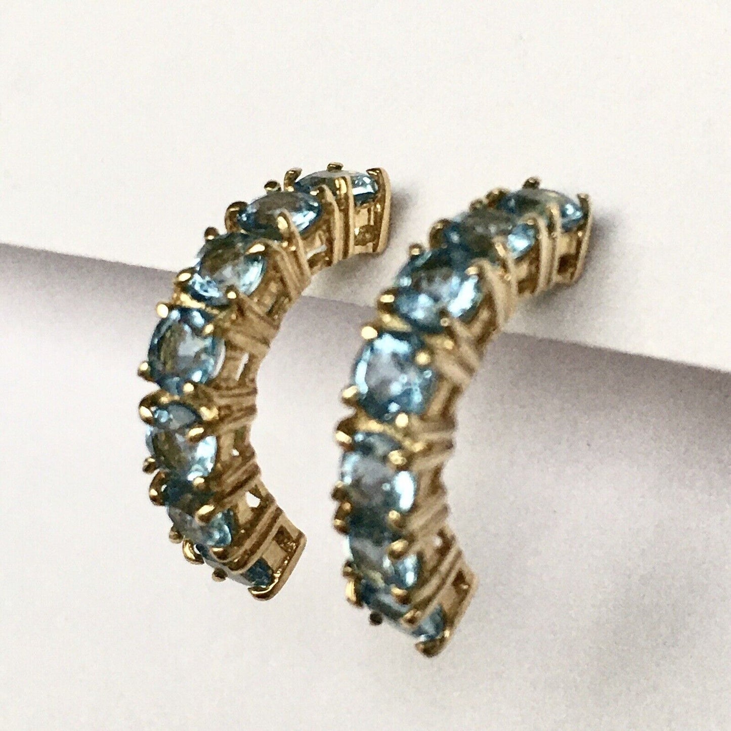 New 14k Solid Yellow Gold Y/G Natural Blue Topaz Studs Earrings Gemstone Gift