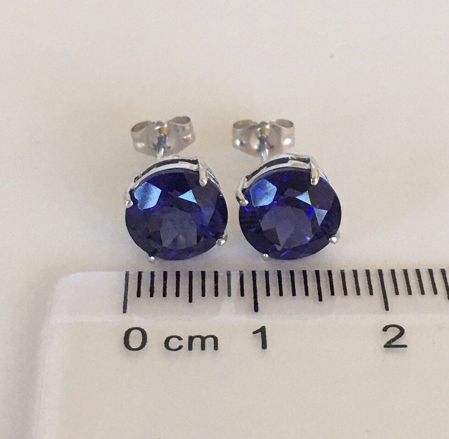 P2160 New 14k Solid White Gold Iolite Topaz Earrings Studs Round Gemstone 8*8mm