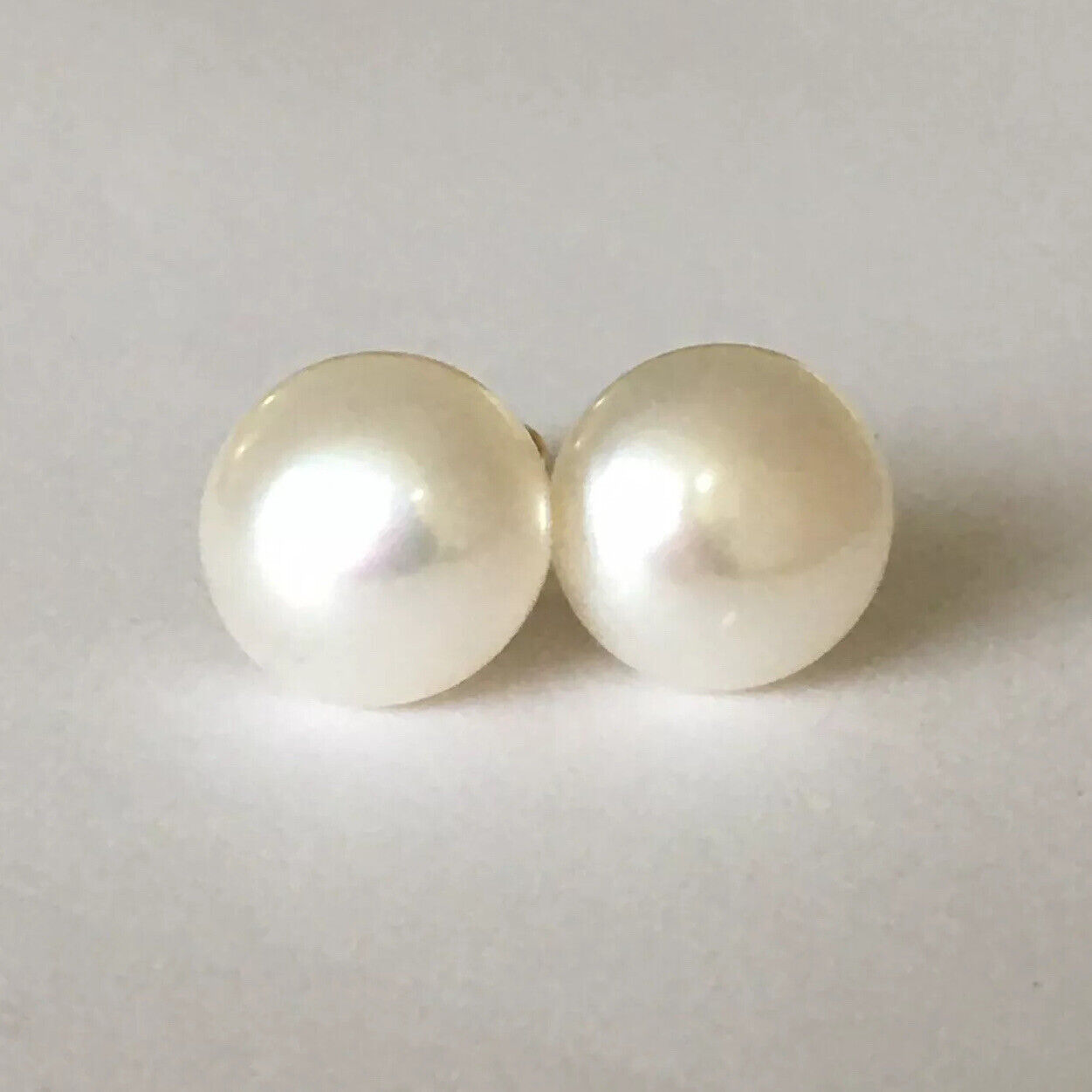 P-52011, New 14k Solid Yellow Gold Natural White Fresh Water Pearl Studs Earrings, 11mm