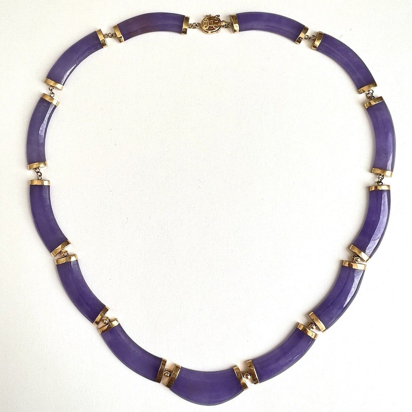 New 14k Solid Yellow Gold Natural Lavender Jade Bamboo Necklace 18”