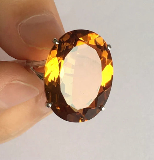 New 14k Solid White Gold W/G Citrine Ring Oval, 15*20mm, SZ-7, NWT