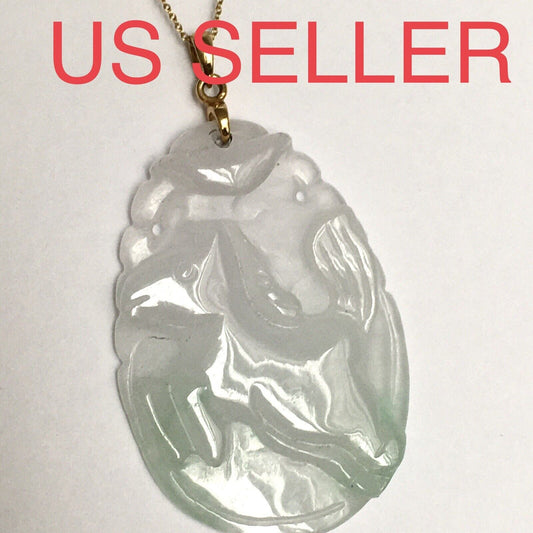 New 18k Solid Yellow Gold White Jade Pendant Good Luck Hand Carved Year Of Horse