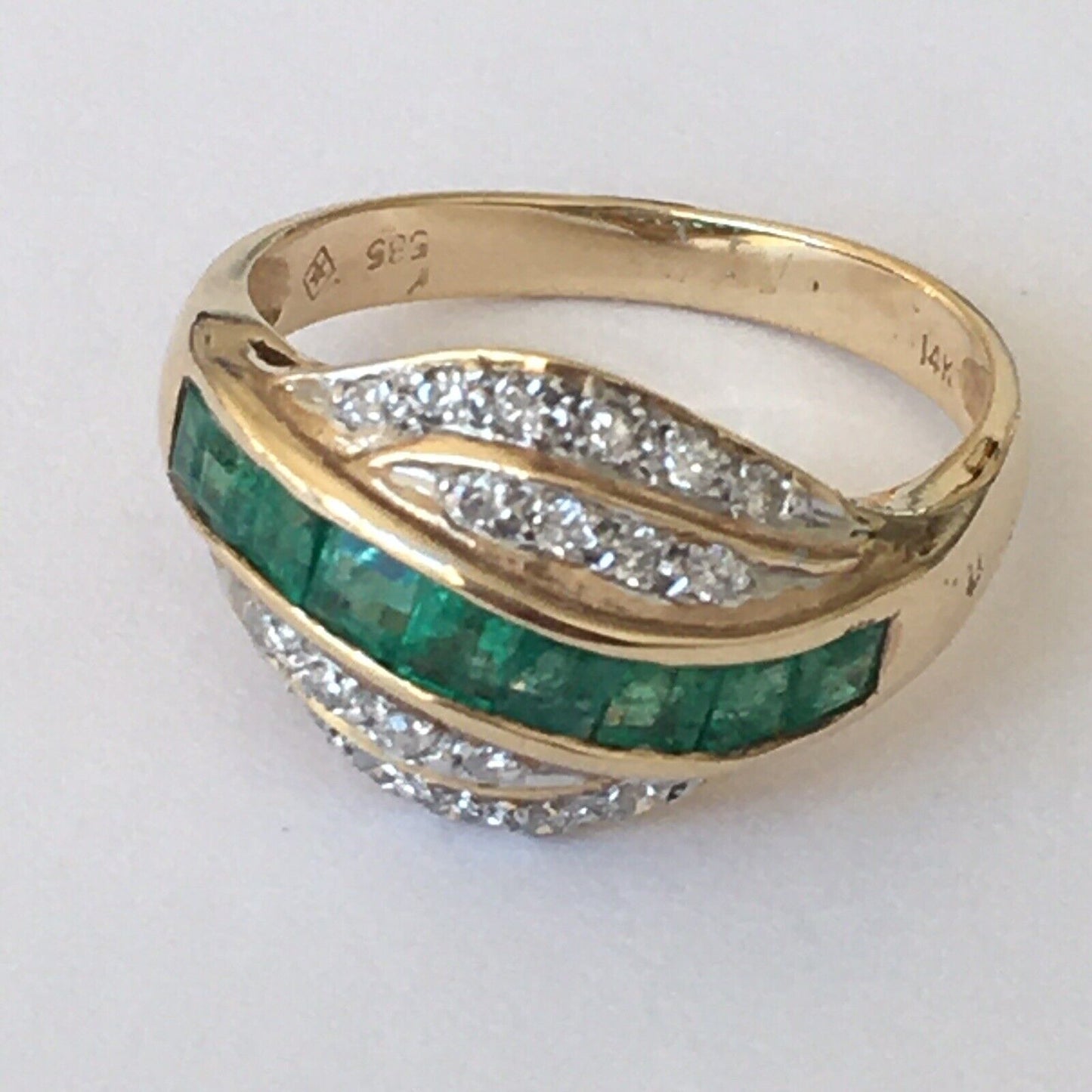 Q9426, New 14k Solid Yellow Gold Y/G Genuine Diamond Emerald Ring, SZ-7