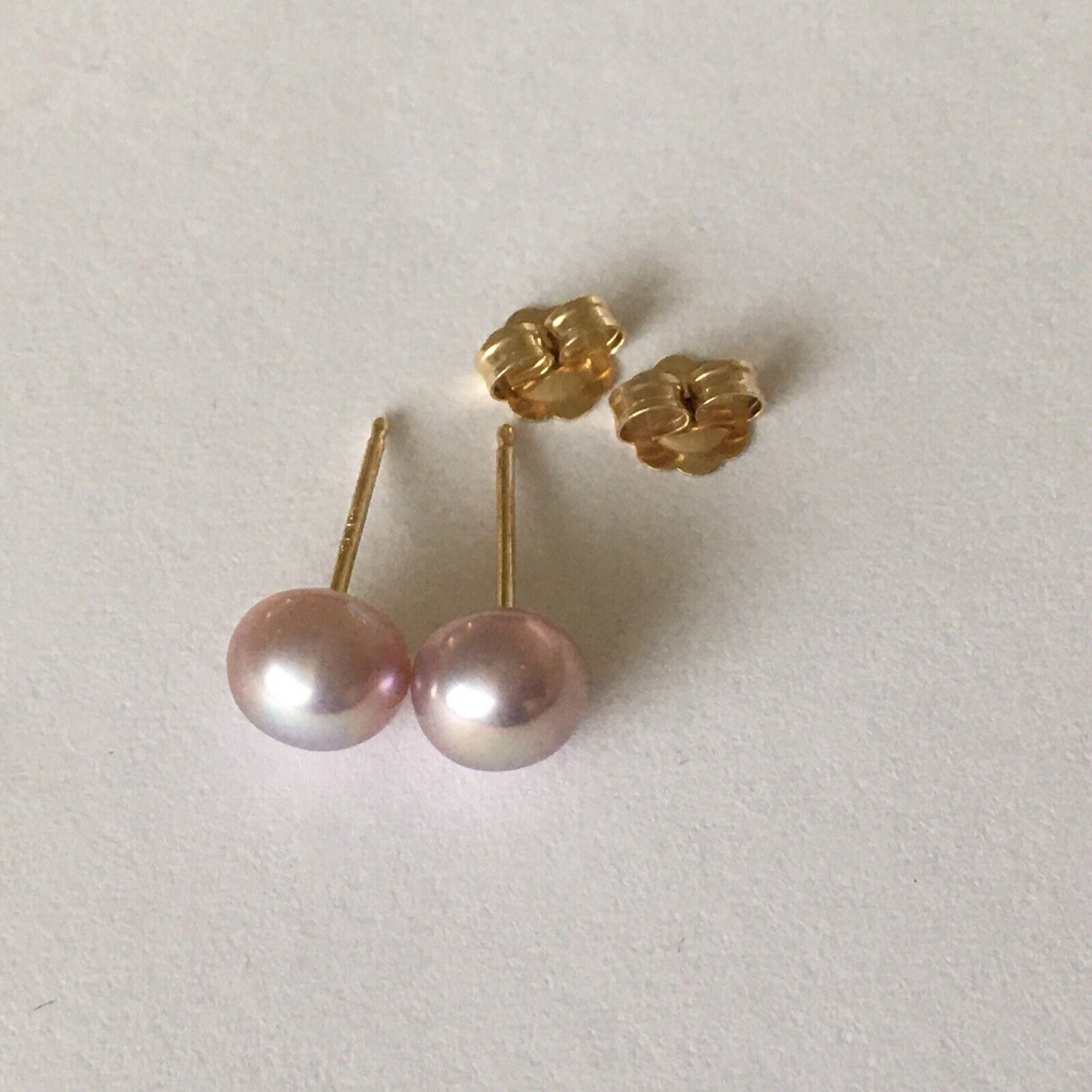 P-5206, New 14k Solid Yellow Gold Natural Pink Water Pearl Studs Earrings, 6mm