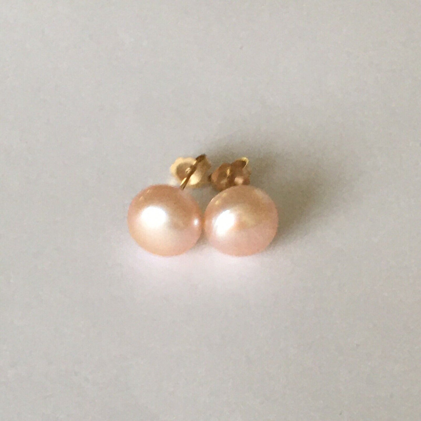 P-5208, New 14k Solid Yellow Gold Natural Pink Water Pearl Studs Earrings, 8.5mm