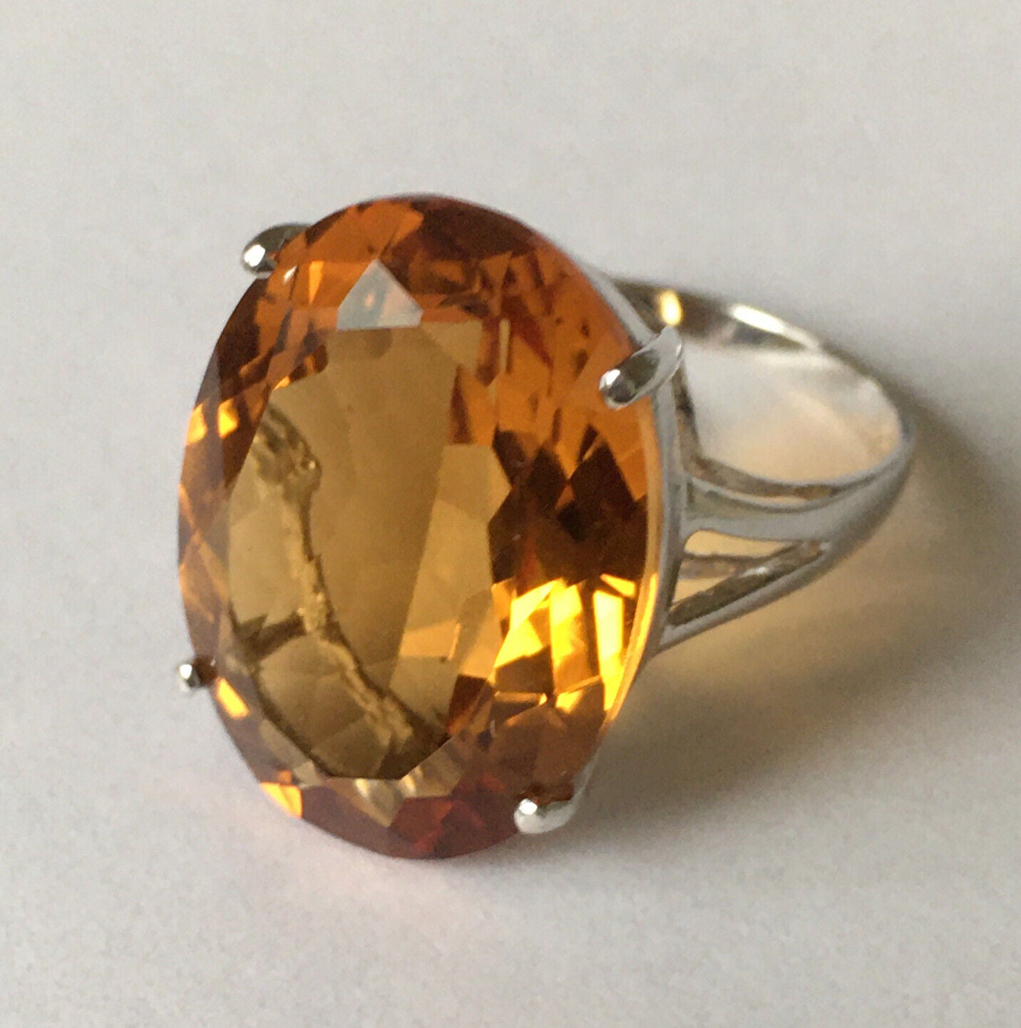 New 14k Solid White Gold W/G Citrine Ring Oval, 15*20mm, SZ-7, NWT