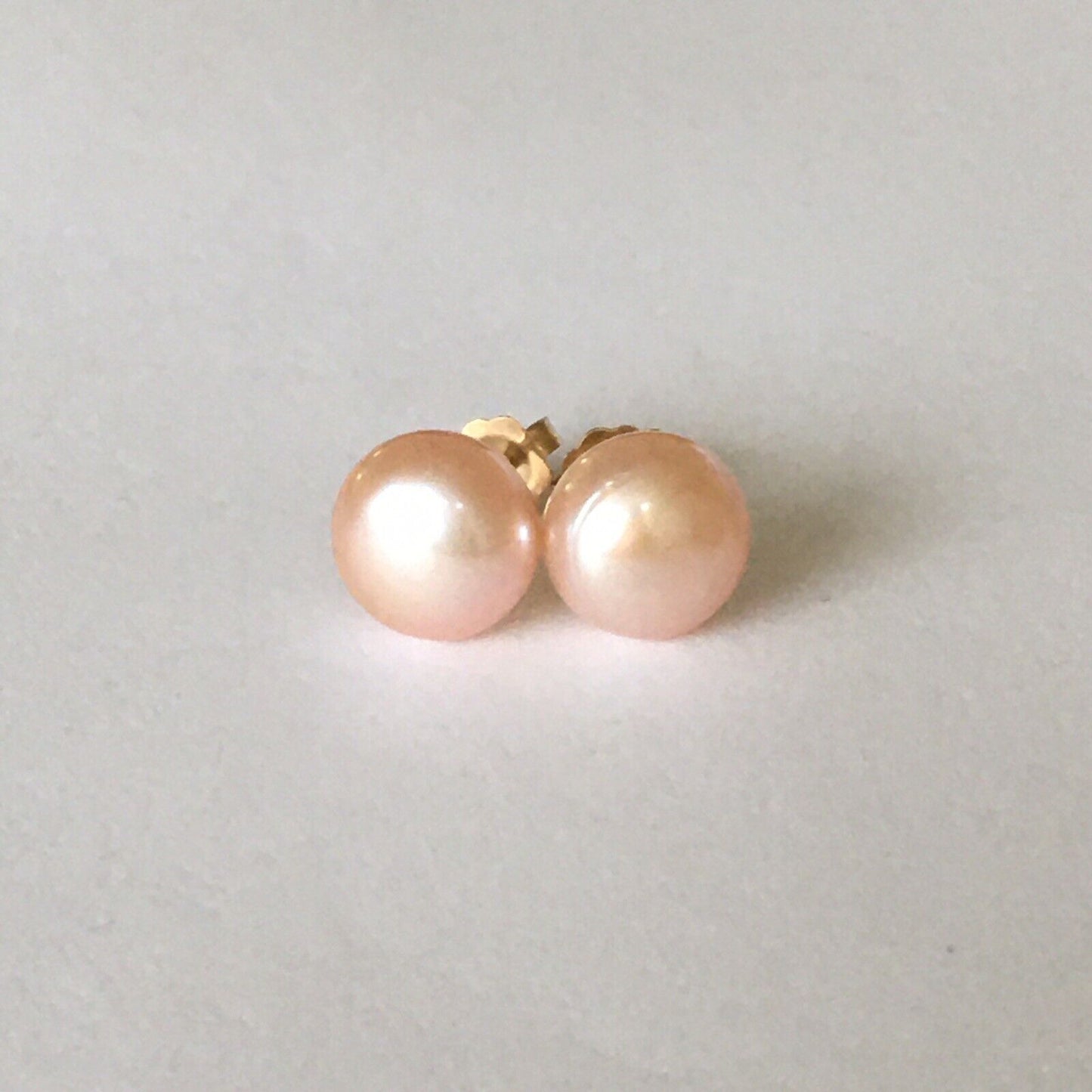 P-5208, New 14k Solid Yellow Gold Natural Pink Water Pearl Studs Earrings, 8.5mm