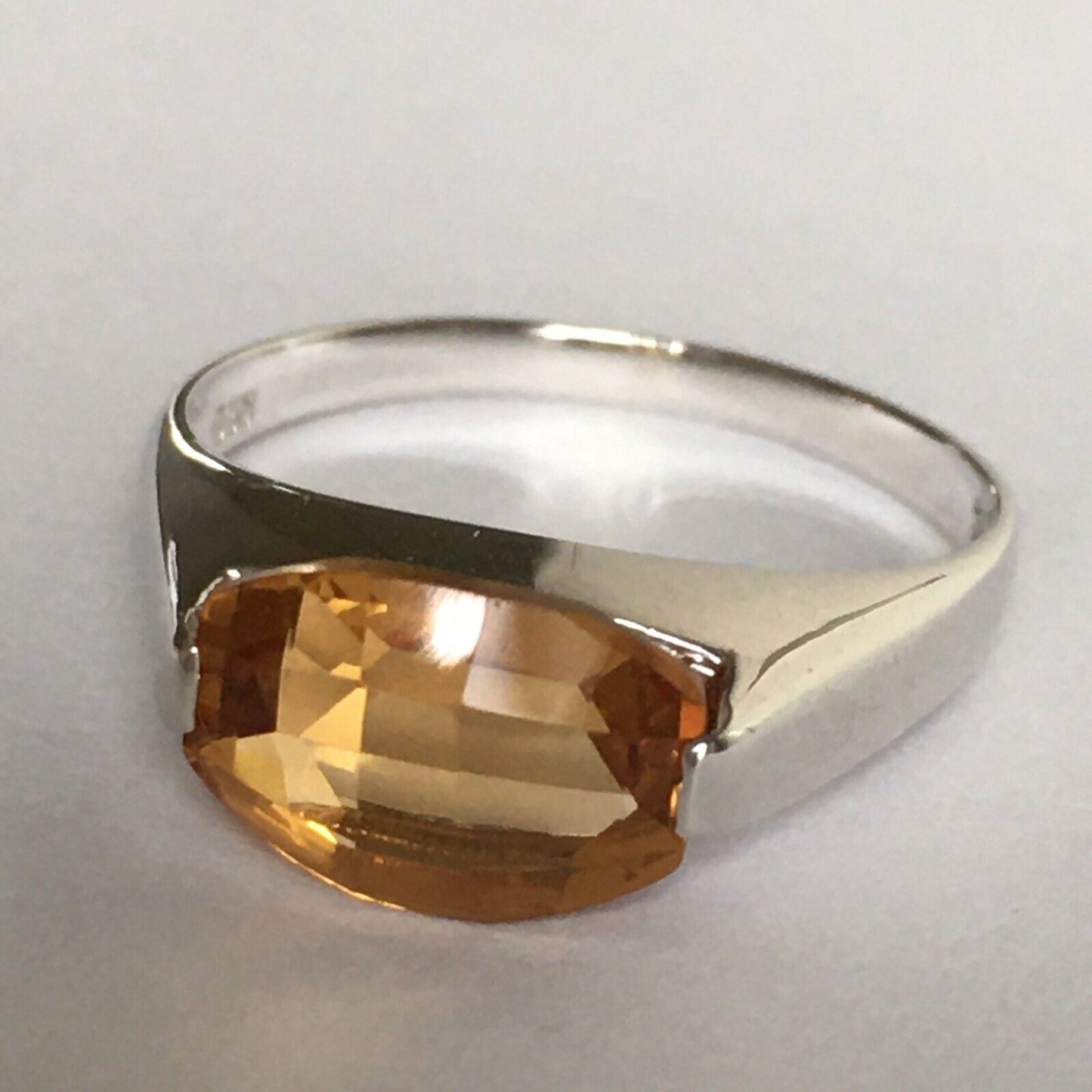 New 14k Solid White Gold W/G Citrine Ring Fancy Cut, 7*11mm, SZ-7, NWT