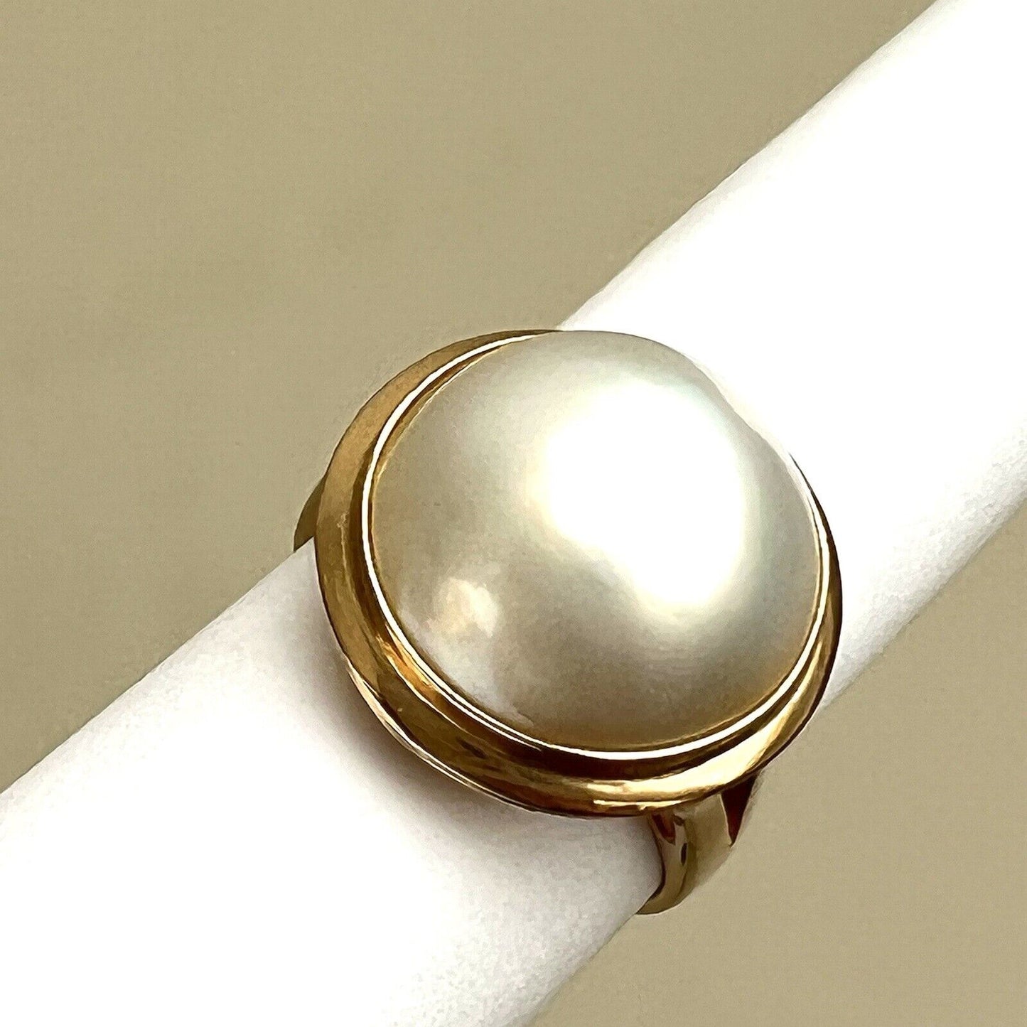 $500 New 14k Solid Yellow Gold Ring Natural Mabe South Sea Pearl Size 6.5 P22190