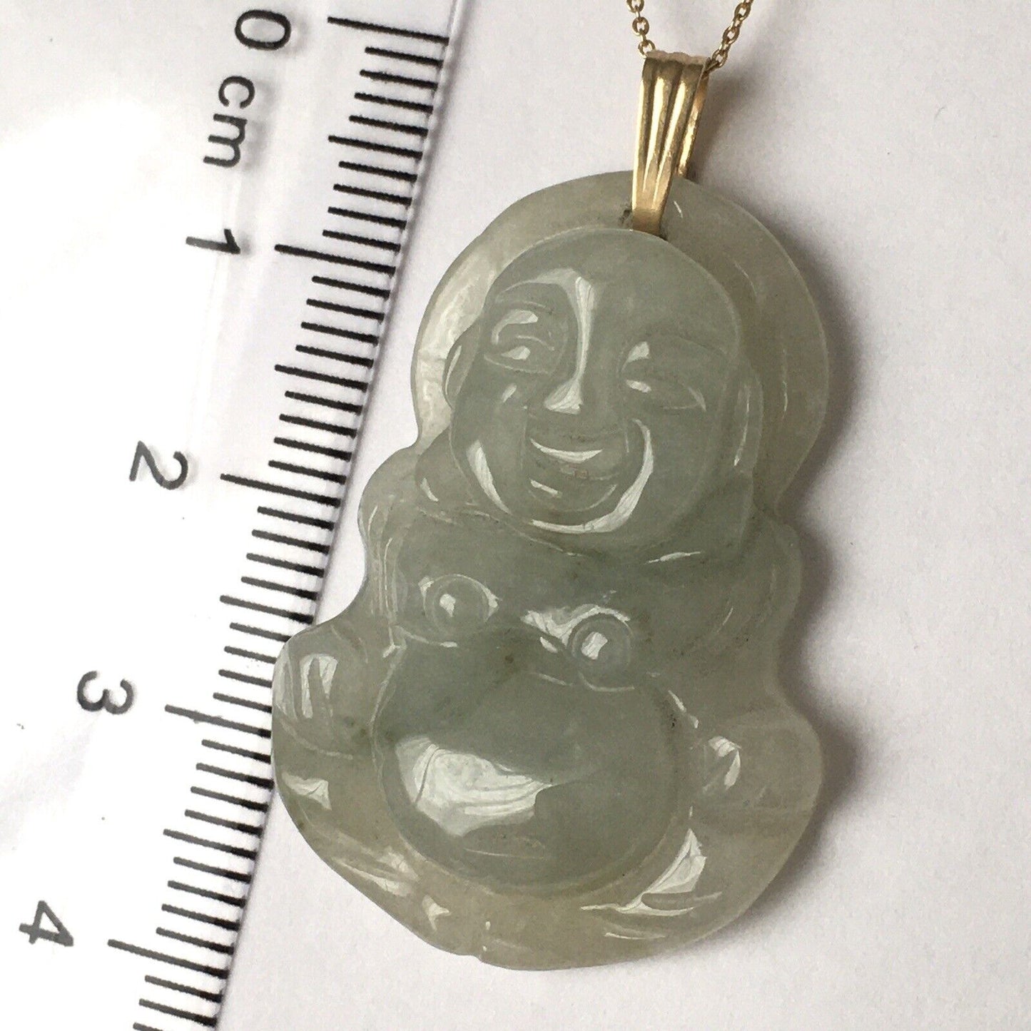 New 14k Solid Yellow Gold Natural Quality Green Jade Pendant Lucky Buddha 7.1g