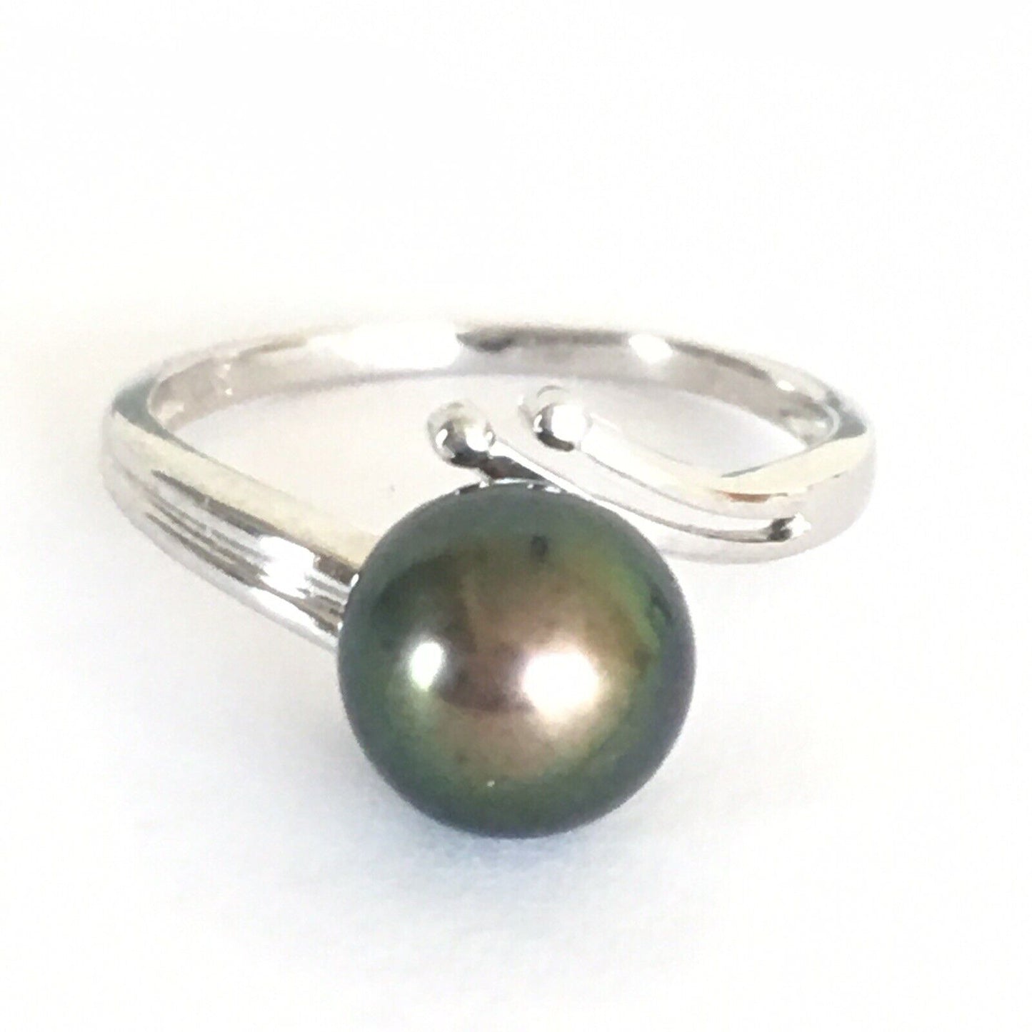 Q10015, New 14k Solid White Gold W/G Ring Natural Japanese Culture Pearl , SZ-7