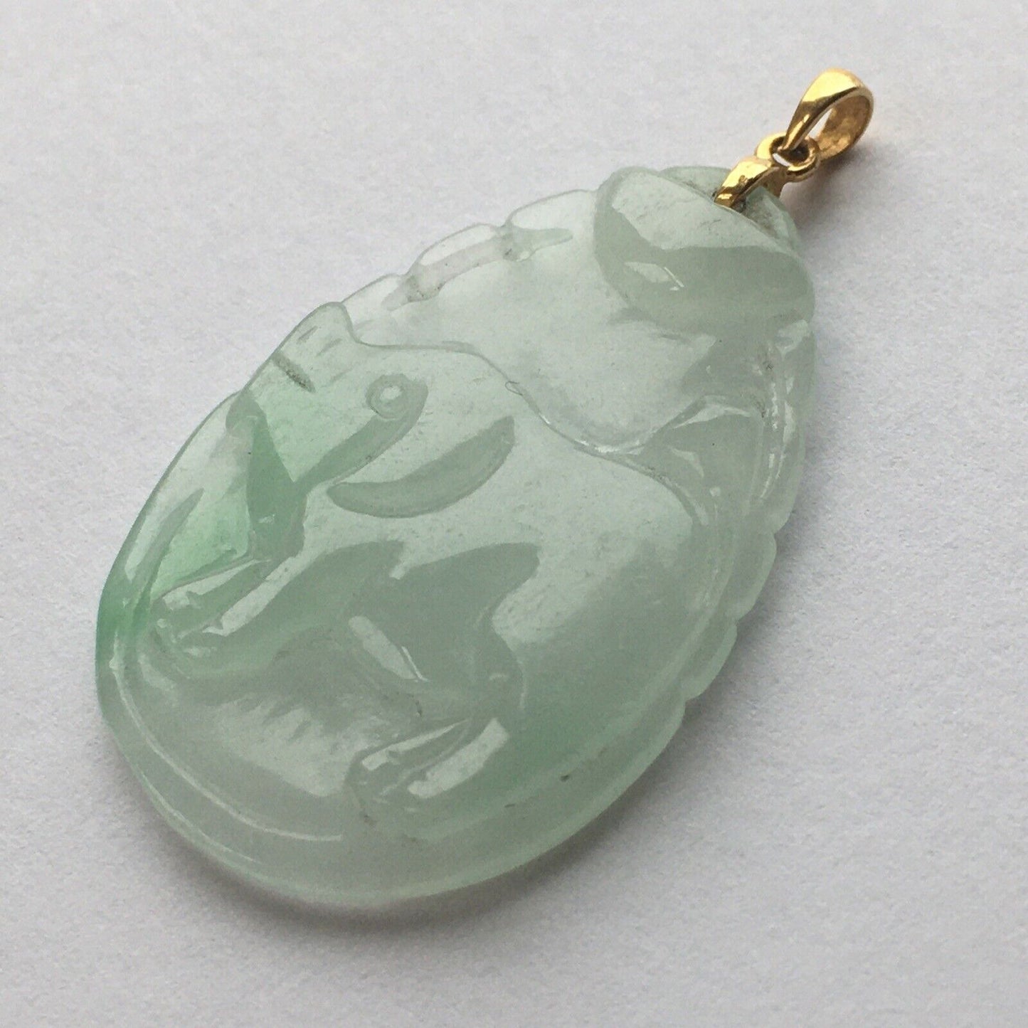 New 18k Solid Yellow Gold White Jade Pendant Good Luck Hand Carved Year Of Pig