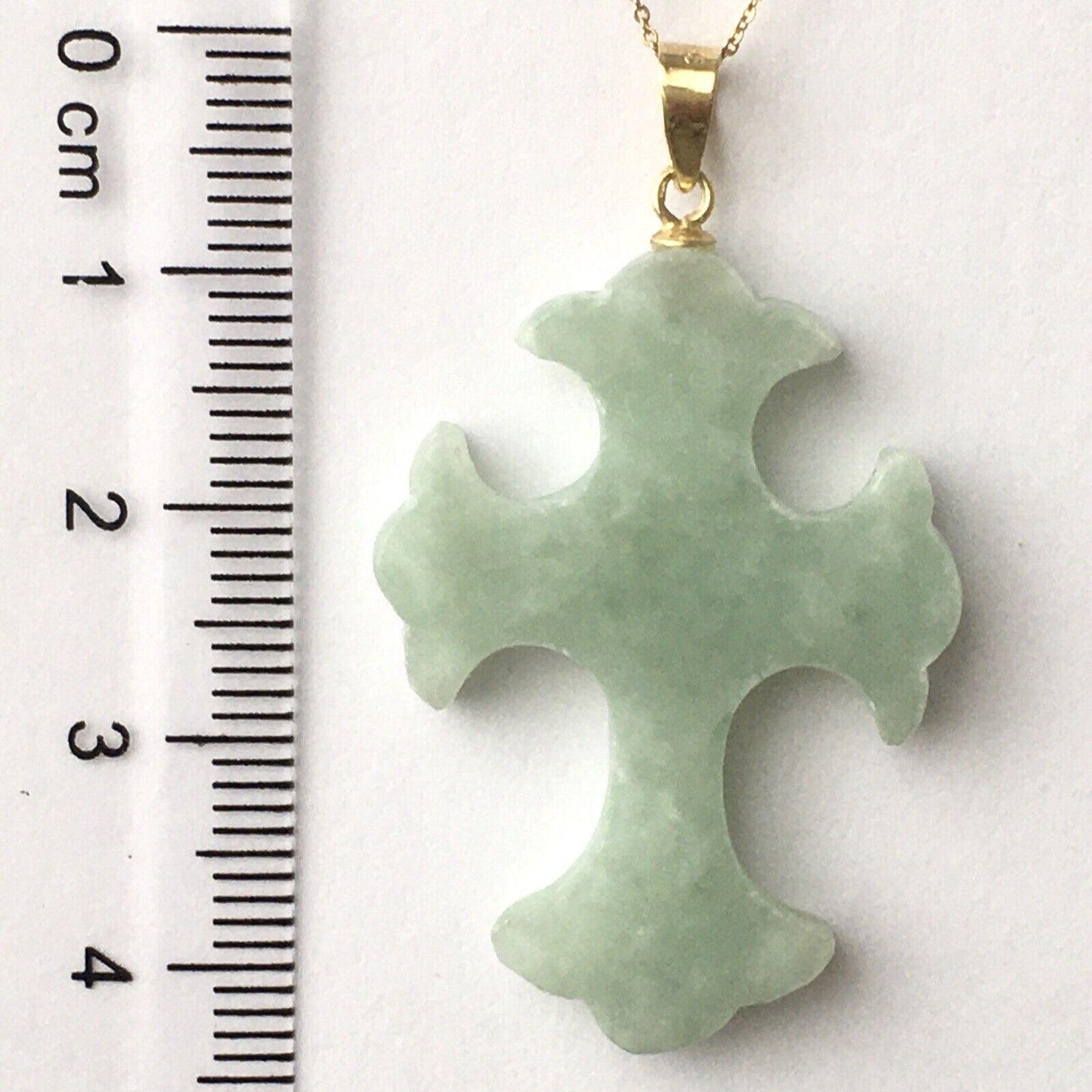 New 14k Solid Yellow Gold Light Green Jade Pendant Good Luck Cross Q210420-8