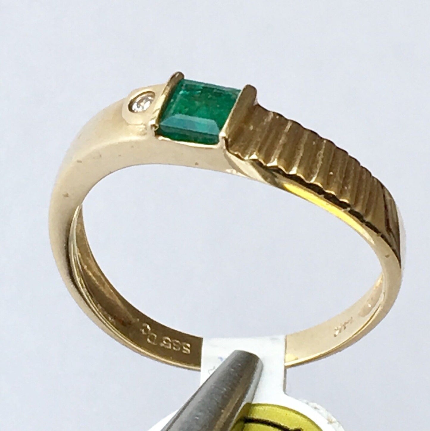 Q10624, New 14k Solid Yellow Gold Y/G Genuine Emerald Diamond Ring, SZ-7