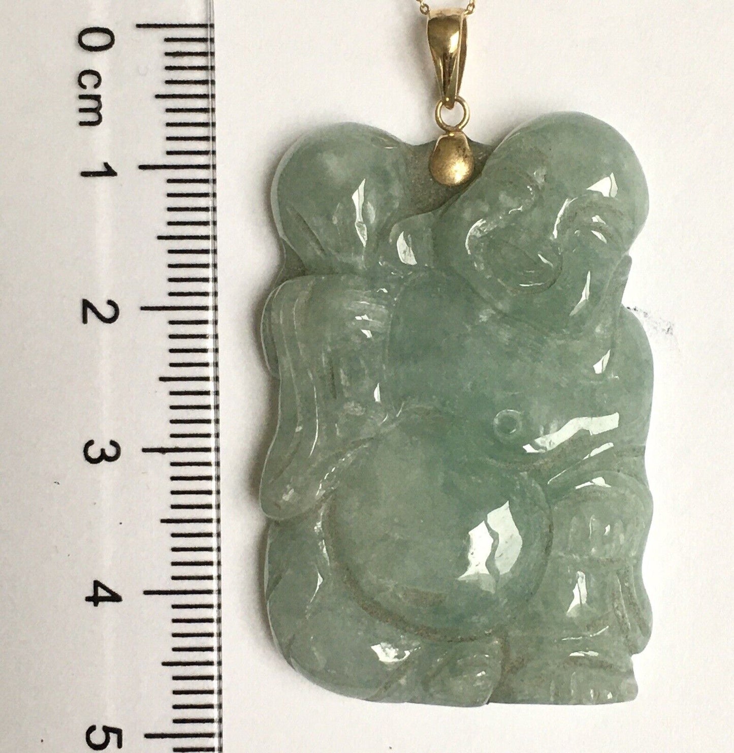 New 14k Solid Yellow Gold Big Natural Green Jade Pendant Lucky Buddha 18.8g