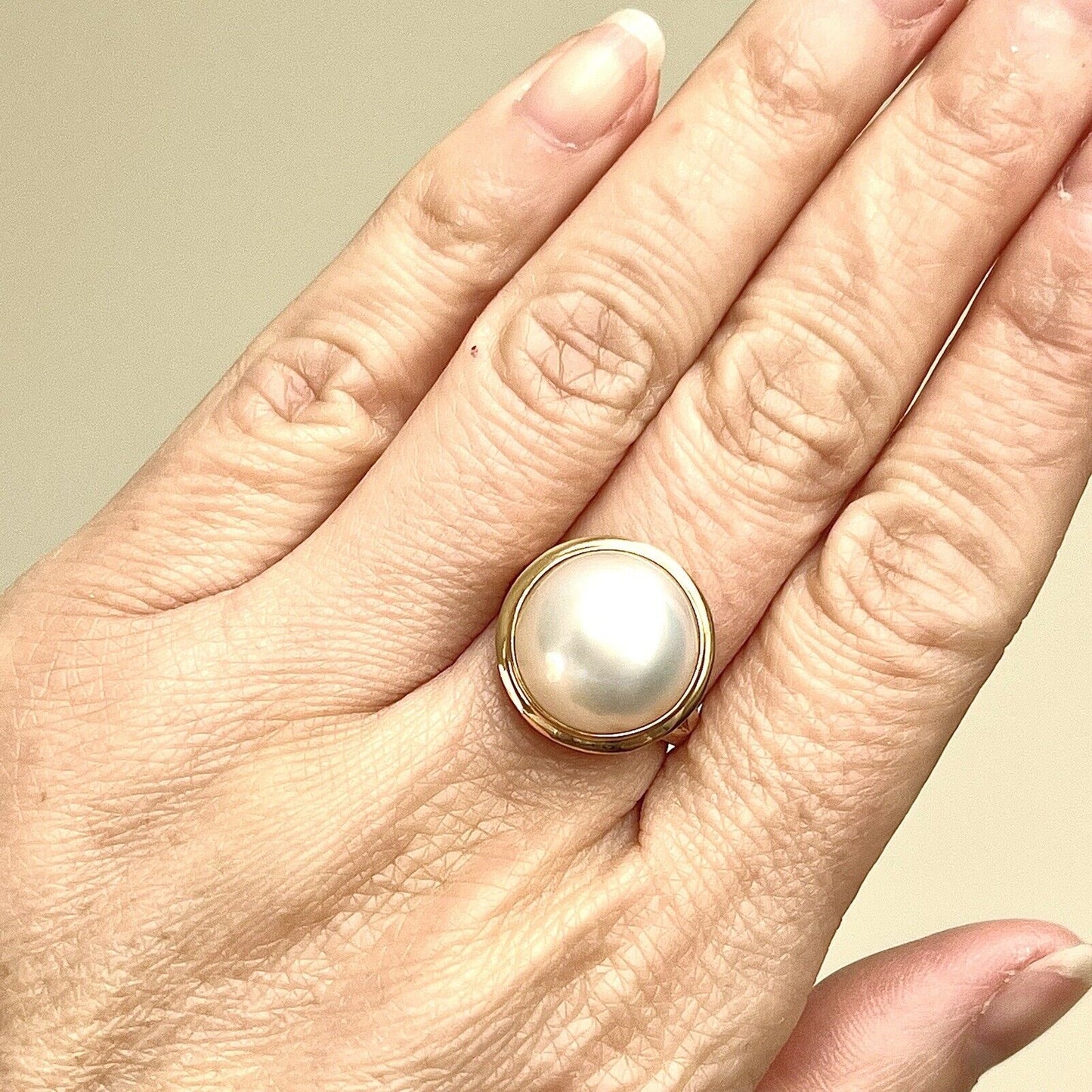 $500 New 14k Solid Yellow Gold Ring Natural Mabe South Sea Pearl Size 6.5 P22190