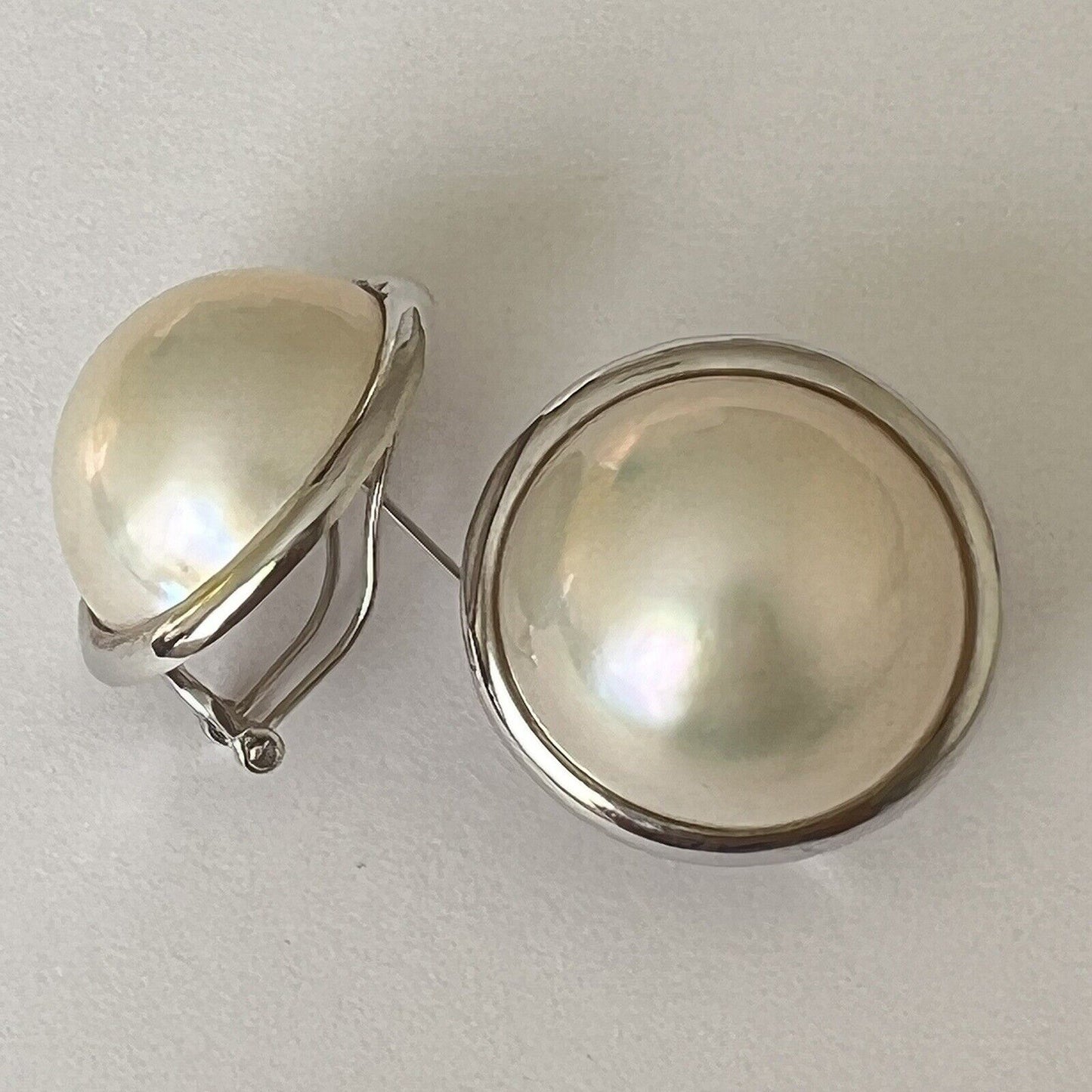 14k Solid White Gold Big Natural Round Mabe South Sea Pearl French Clip Earrings