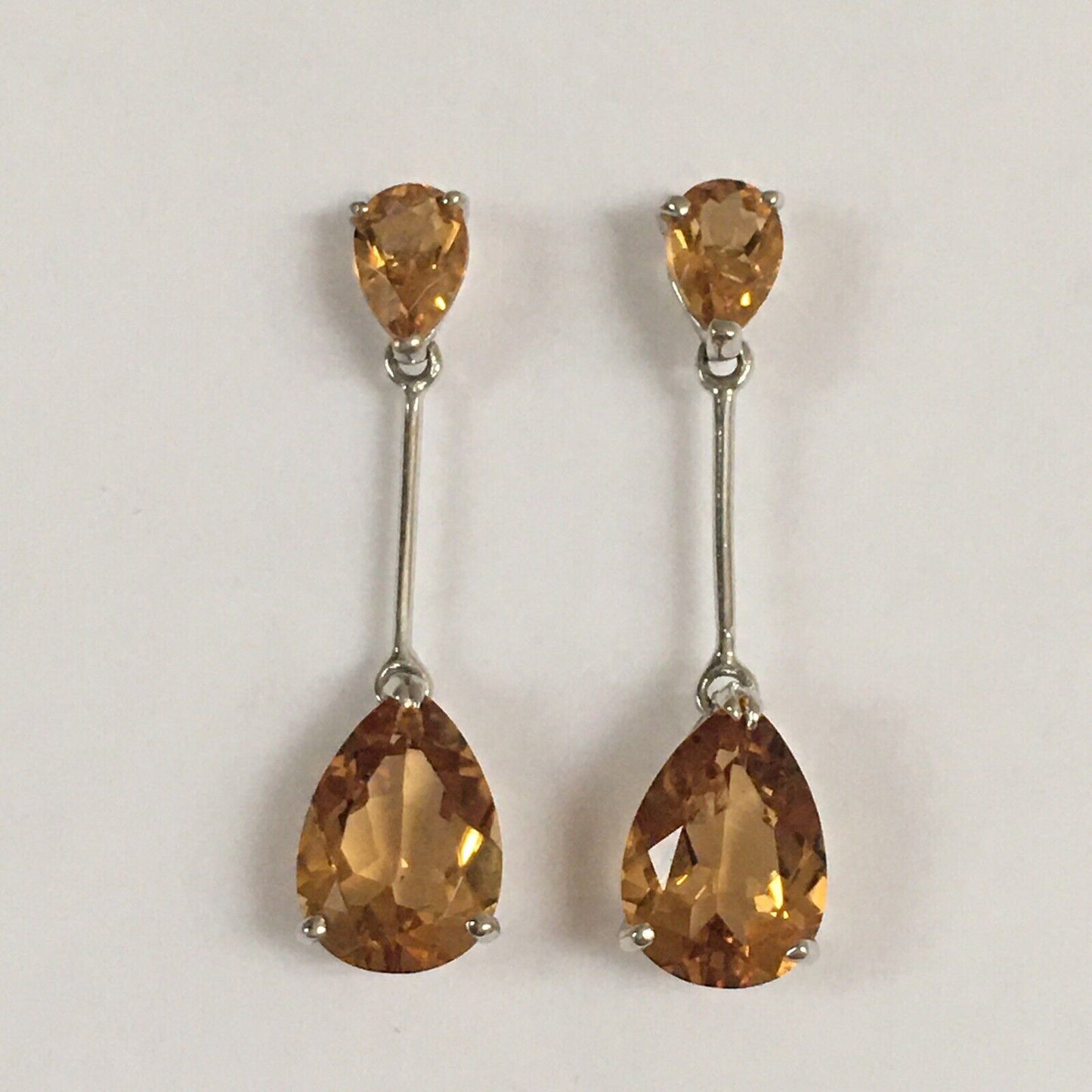 Q4115, New 14k Solid White Gold W/G Citrine Earrings, Studs, Dangling