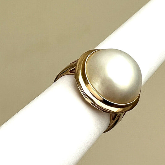 $500 New 14k Solid Yellow Gold Ring Natural Mabe South Sea Pearl Size 6.5 P22190