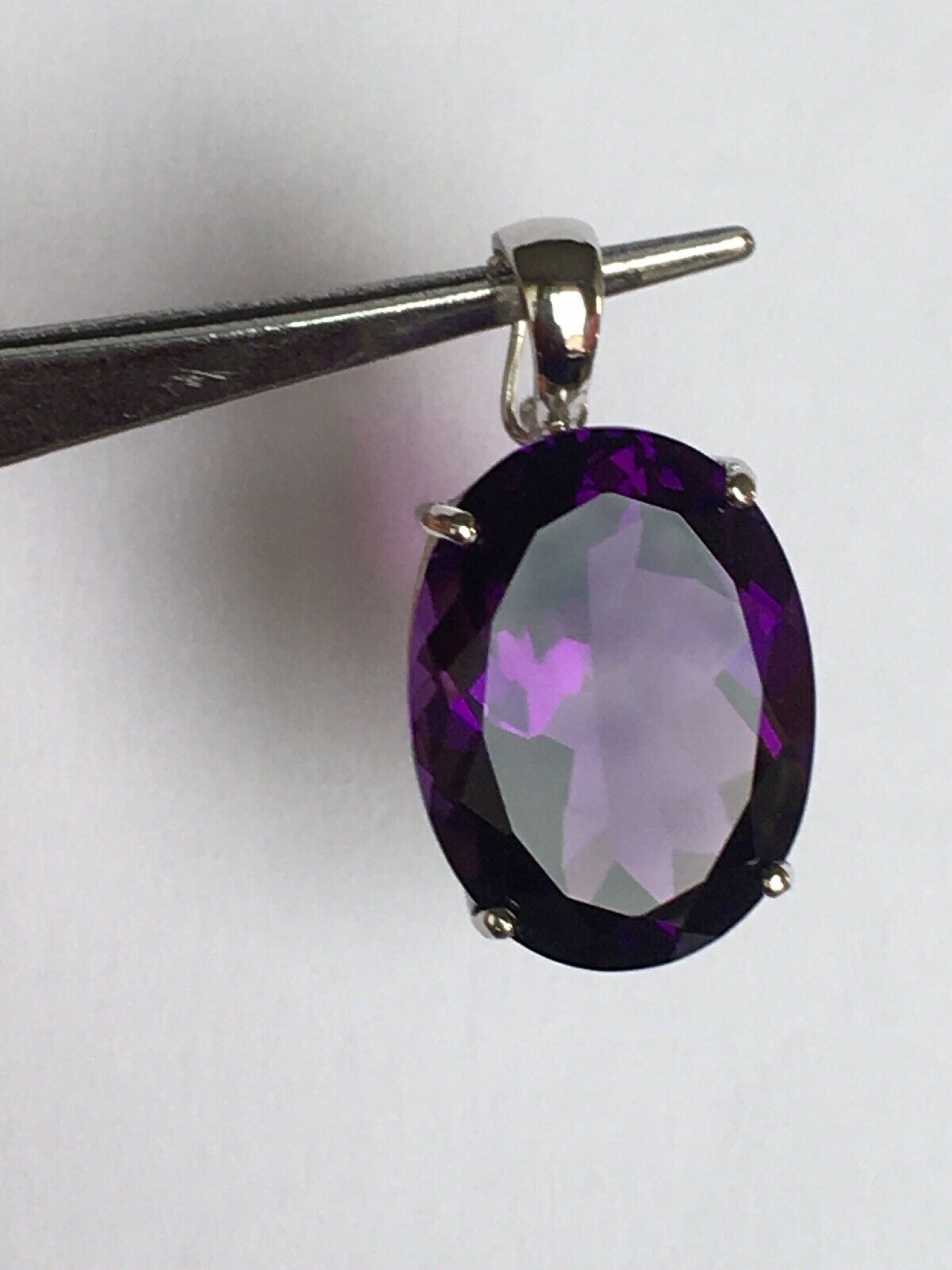 New 14k Solid yellow Gold Y/G Amethyst Pendant, 15*20mm, Oval Cut, Enhancer