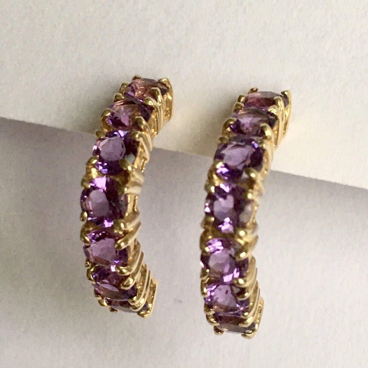 New 14k Solid Yellow Gold Y/G Natural Purple Amethyst Studs Earrings Gemstone