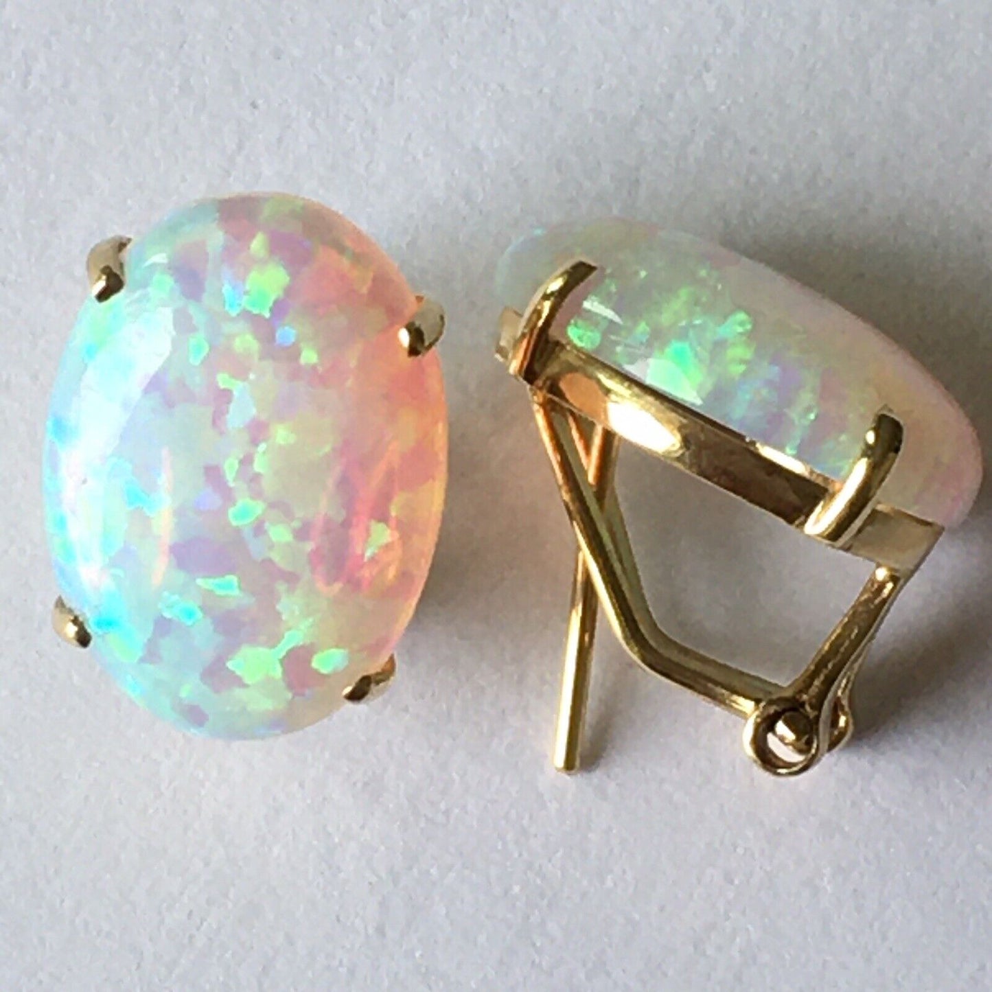 New 14k Solid Yellow Gold Oval Opal Earrings, 10*14mm, P067012