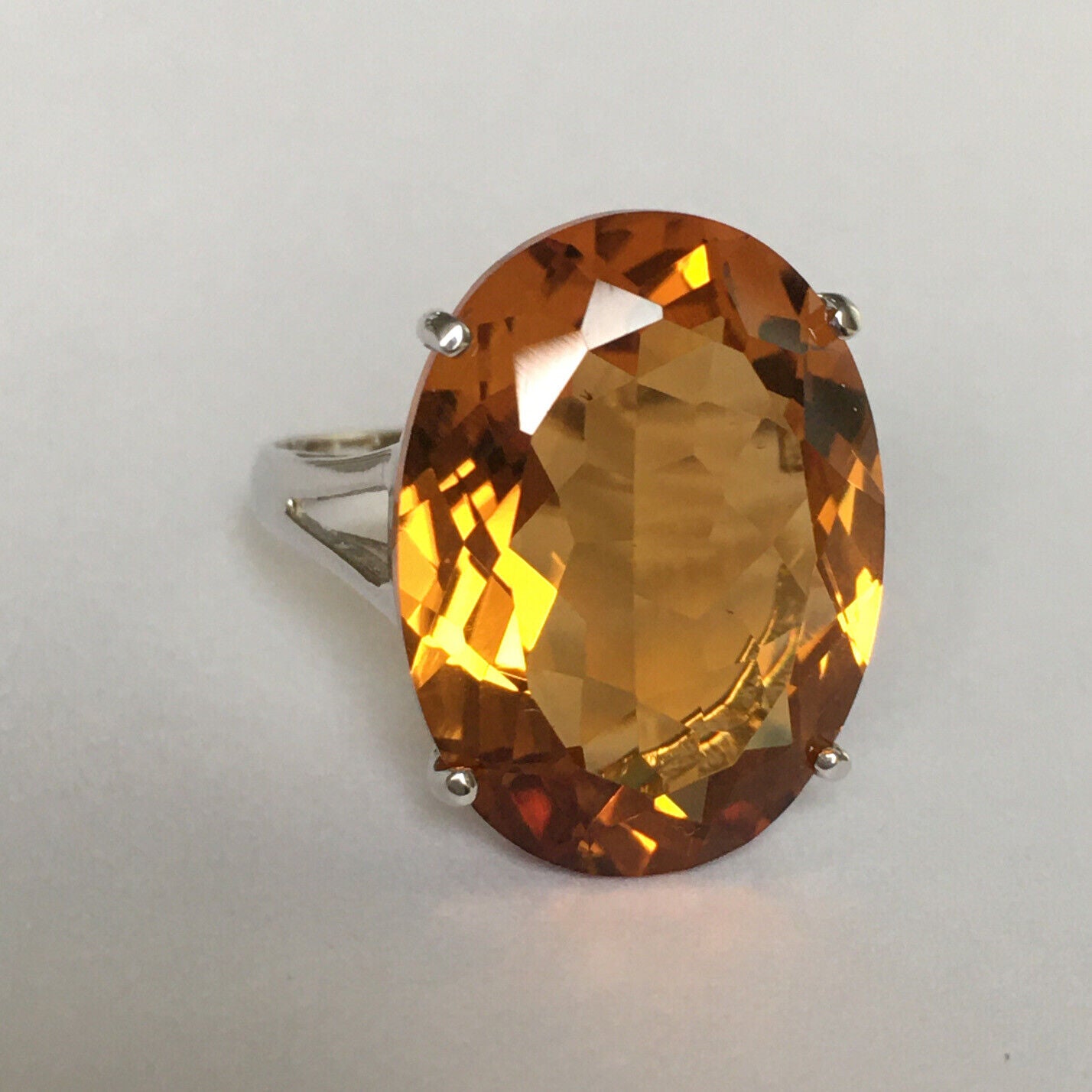 New 14k Solid White Gold W/G Citrine Ring Oval, 15*20mm, SZ-7, NWT