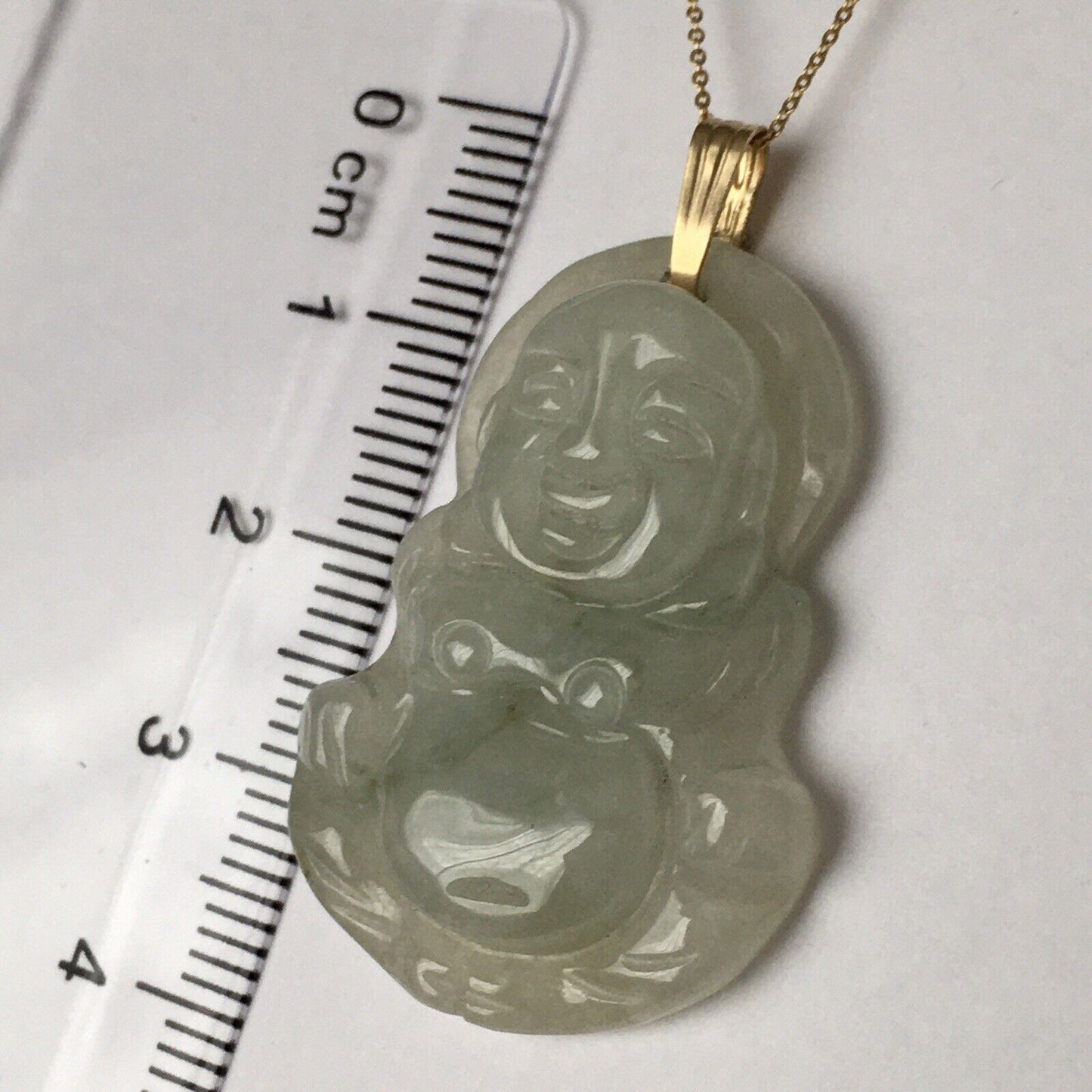 New 14k Solid Yellow Gold Natural Quality Green Jade Pendant Lucky Buddha 7.1g