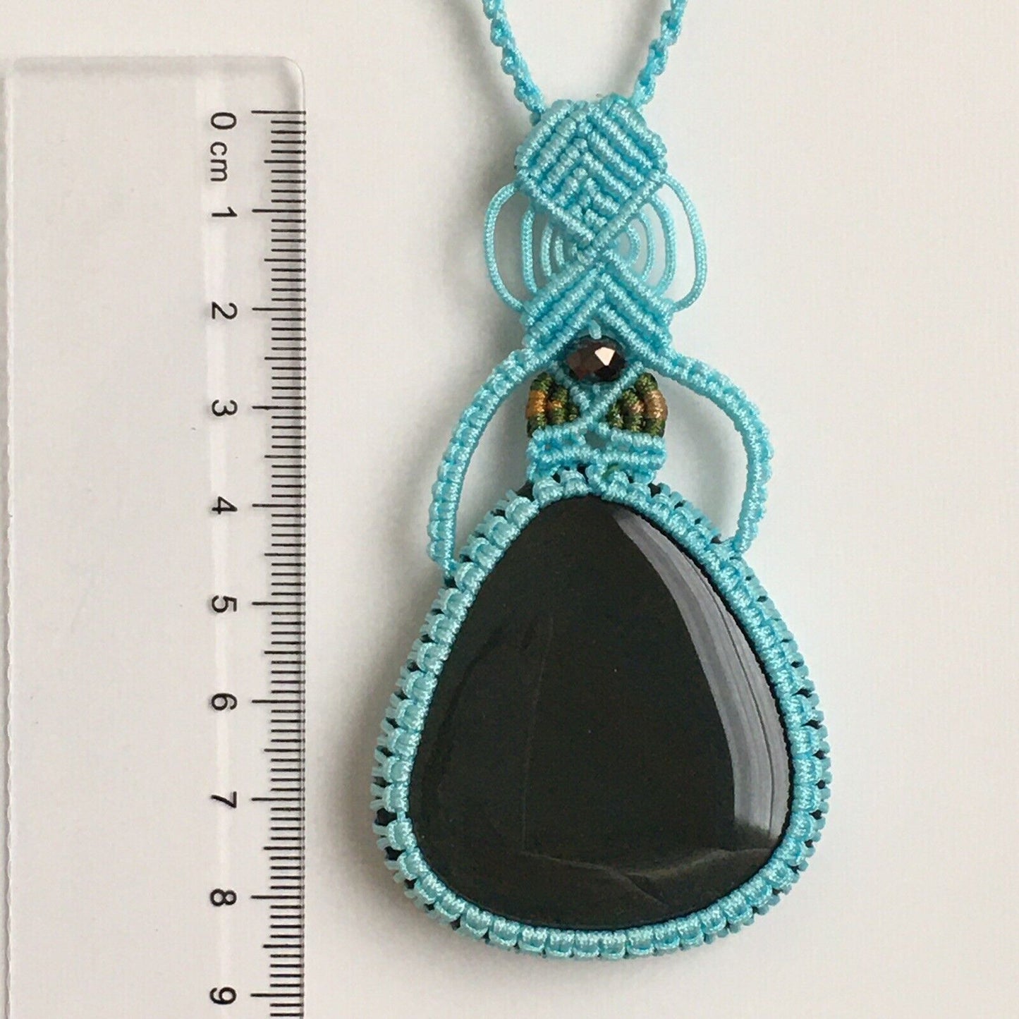 N-102 Macrame Necklace Big Natural Obsidian Handmade adjustable 16~30”