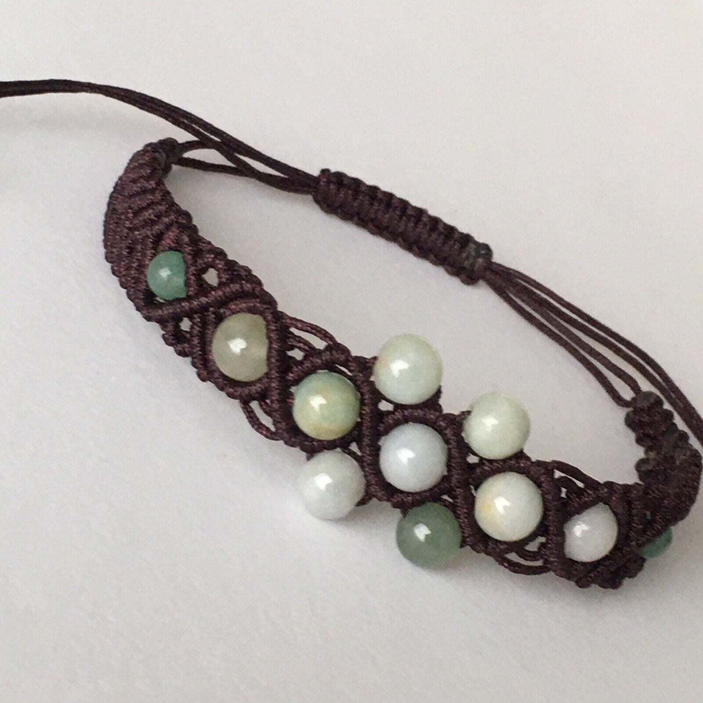 B-005 Macrame Handmade Bracelet Quality Genuine Green Jade adjustable Length