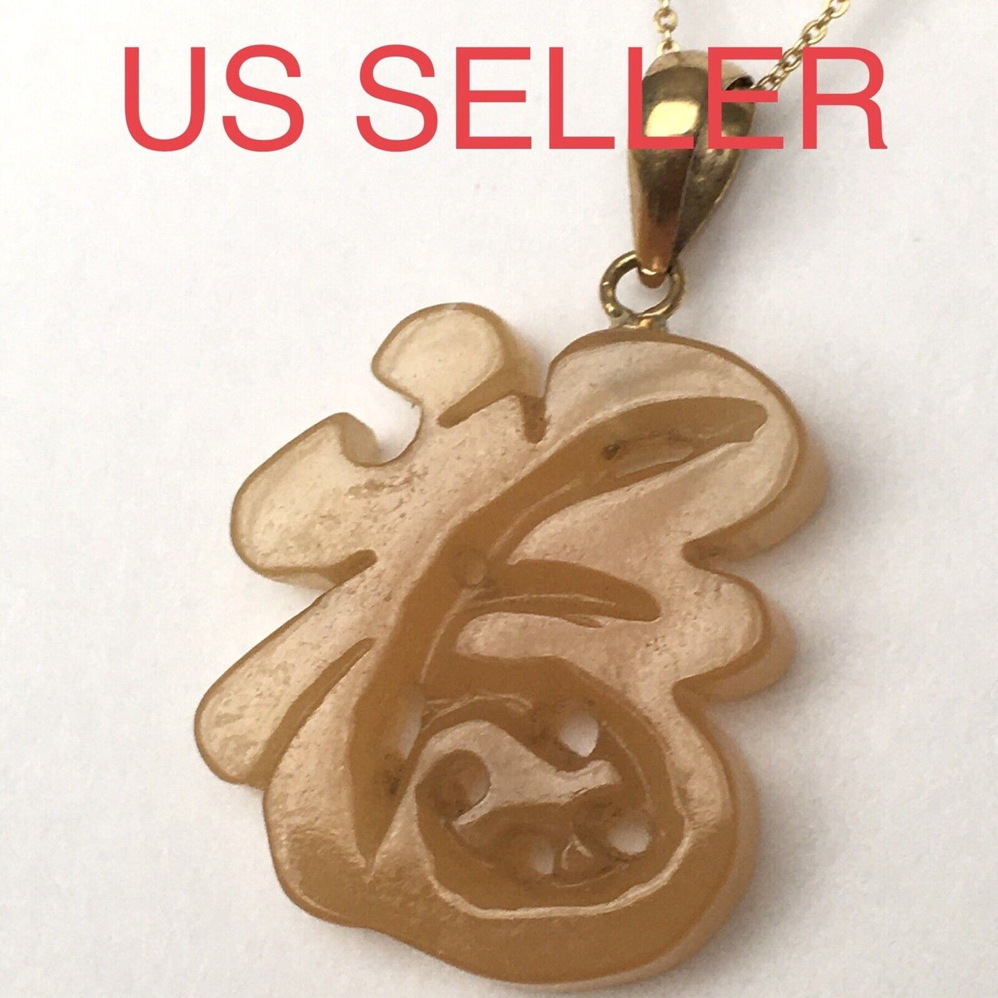 Q210420-7 New 14k Solid Yellow Gold Yellow Jade Pendant Good Luck “Happiness”