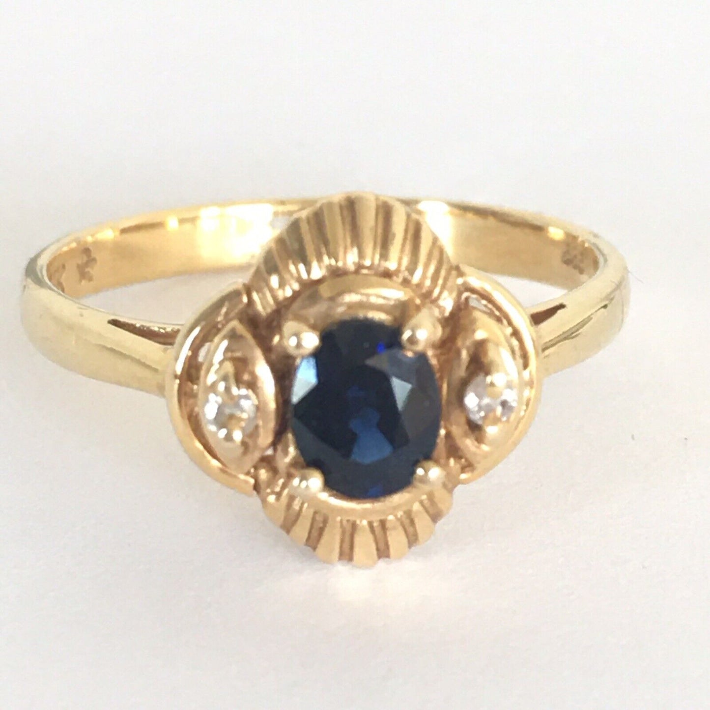 Q7820, New 14k Solid Yellow Gold Y/G Genuine Sapphire & Diamond Ring, SZ-7