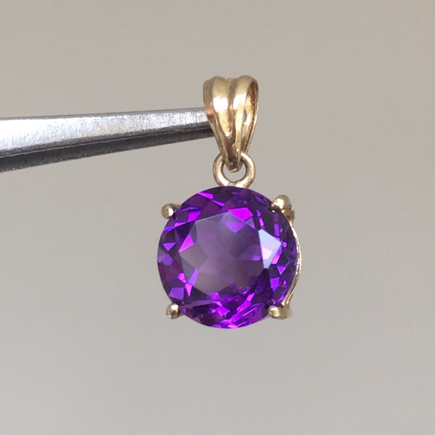 P-0601, New 14k Solid Yellow Gold Y/G Round Amethyst Pendant, 8*8mm