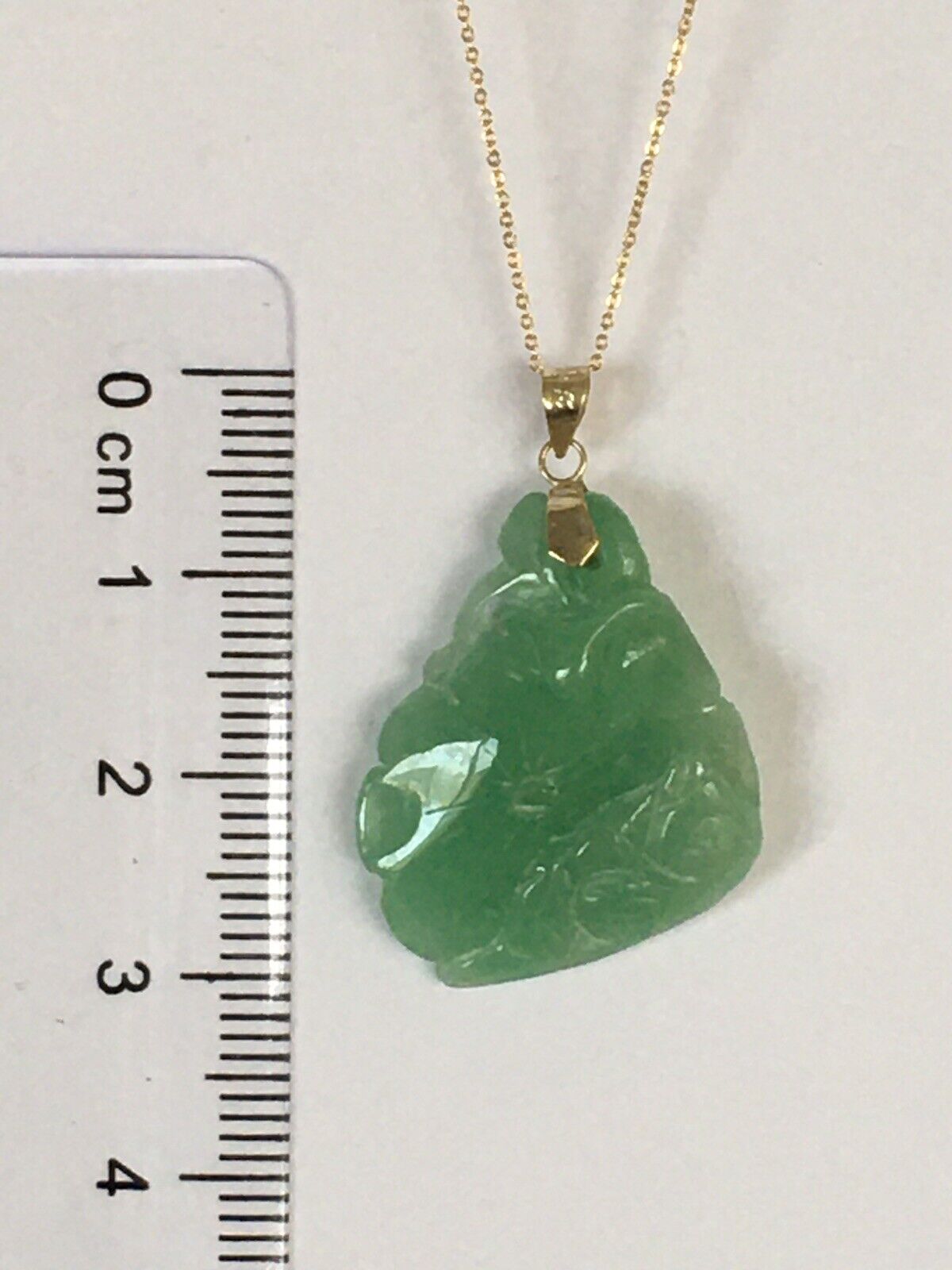 P-4730 New 14k Solid Yellow Gold Natural Quality Green Jade Pendant LuckyFlower