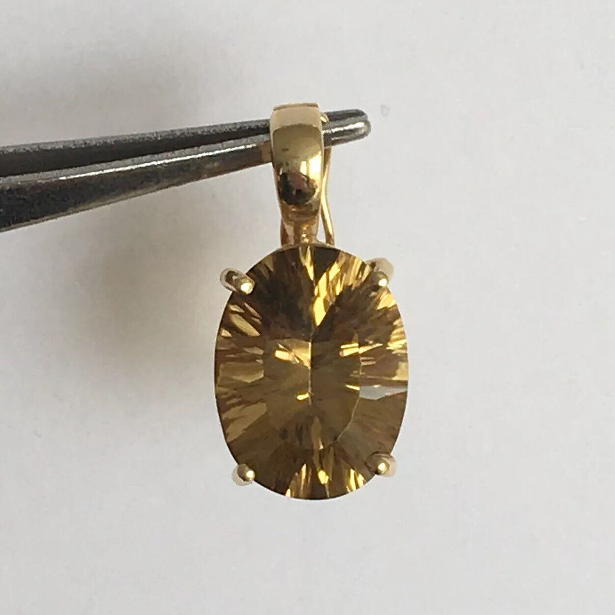 P-6354, New 14k Solid yellow Gold Y/G Oval Brown Citrine Pendant, 10mm*14mm