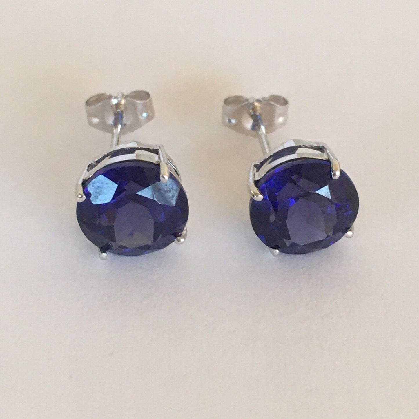 P2160 New 14k Solid White Gold Iolite Topaz Earrings Studs Round Gemstone 8*8mm